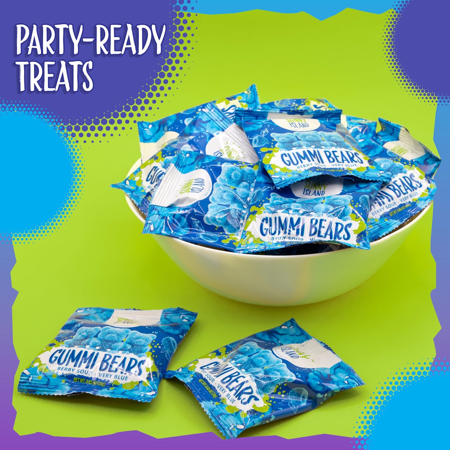 Sour Bears Gummy Candy | 24 Packs | Blue Candy | Raspberry Jelly Bears for Lunchbox Snacks, Goodie Bags & Baby Boy Shower Favors | Gelatin Free Sour
