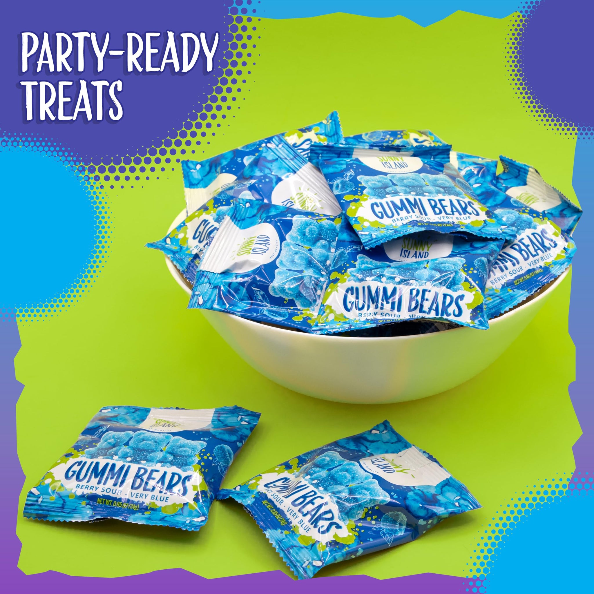 Sour Bears Gummy Candy | 24 Packs | Blue Candy | Raspberry Jelly Bears for Lunchbox Snacks, Goodie Bags & Baby Boy Shower Favors | Gelatin Free Sour