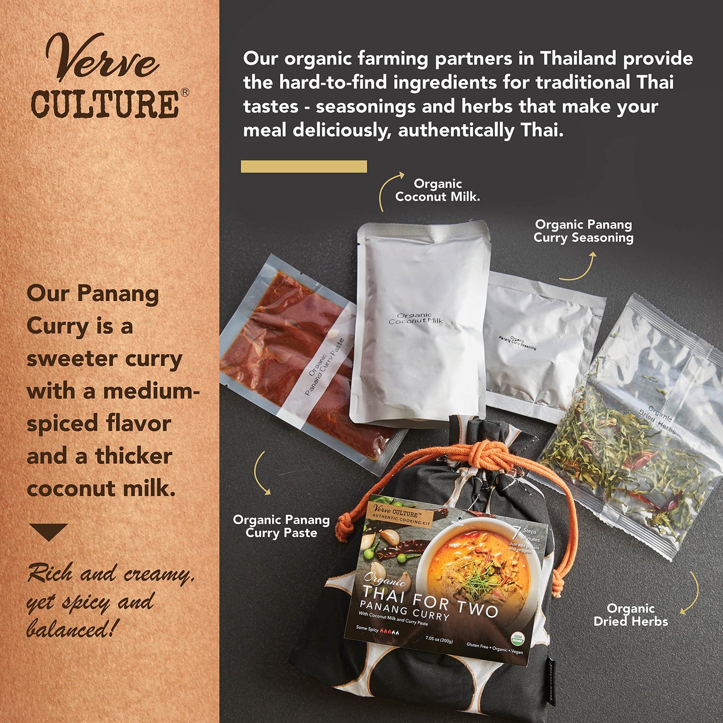 Thai for Two Cooking Kit by Verve CULTURE | USDA-Organic Panang Curry Cooking Kit | Authentic Thai Cuisine | Unique Cooking Gift Set | Vegan
