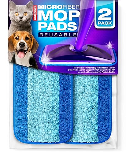Millifiber Reusable Mop Pads Compatible with Swiffer WetJet (2 Pack) - Microfiber Mop Refill for Wet Mopping Cloths - Hardwood Floor Cleaning Spray