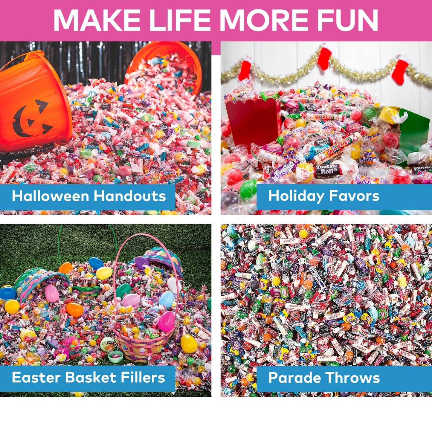 Fun Express Bulk Candy Variety Pack 30 lb, approx 3000 pieces - Individually Wrapped Assorted Candy for 4th of July, Party Favors, Pinata Stuffers