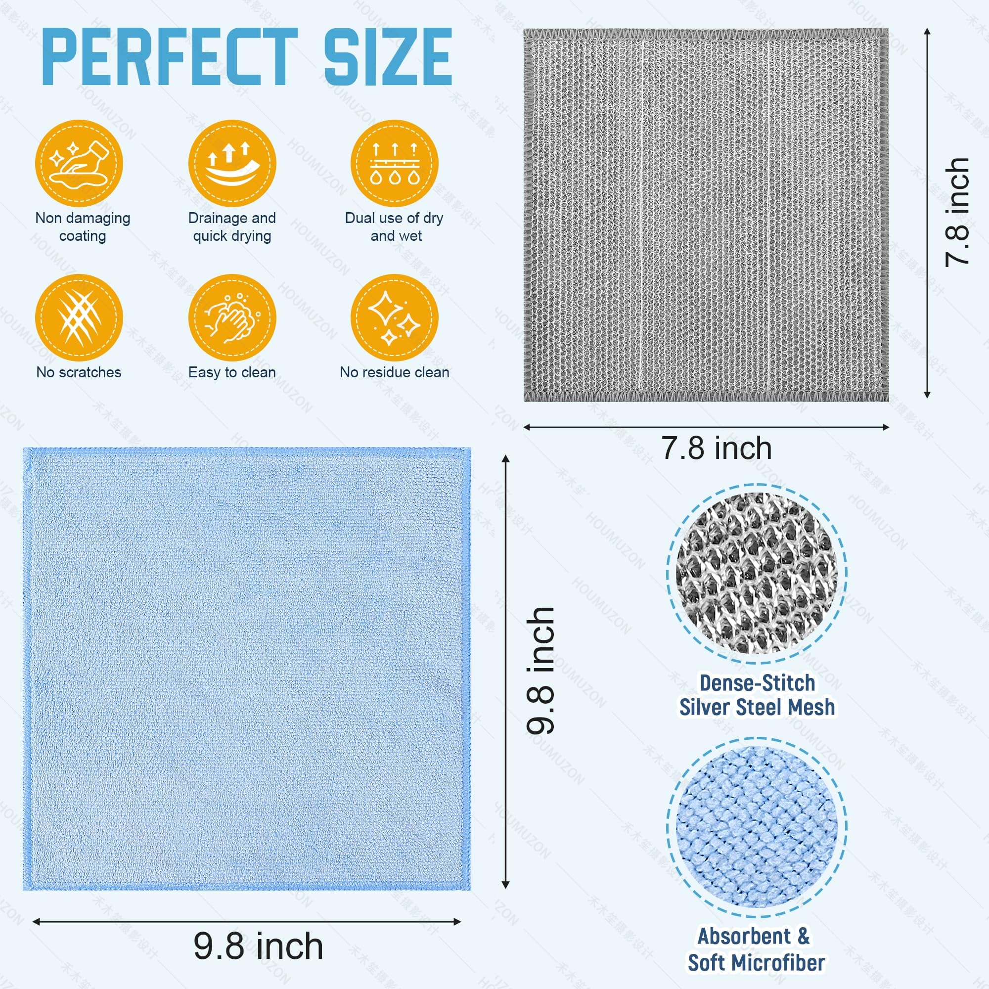 Non Scratch Wire Dishcloth and Microfiber Cleaning Cloth 10pcs-Multipurpose Wire Dishwashing Rags Wire Mesh Cleaning Cloth,Kitchen Towels