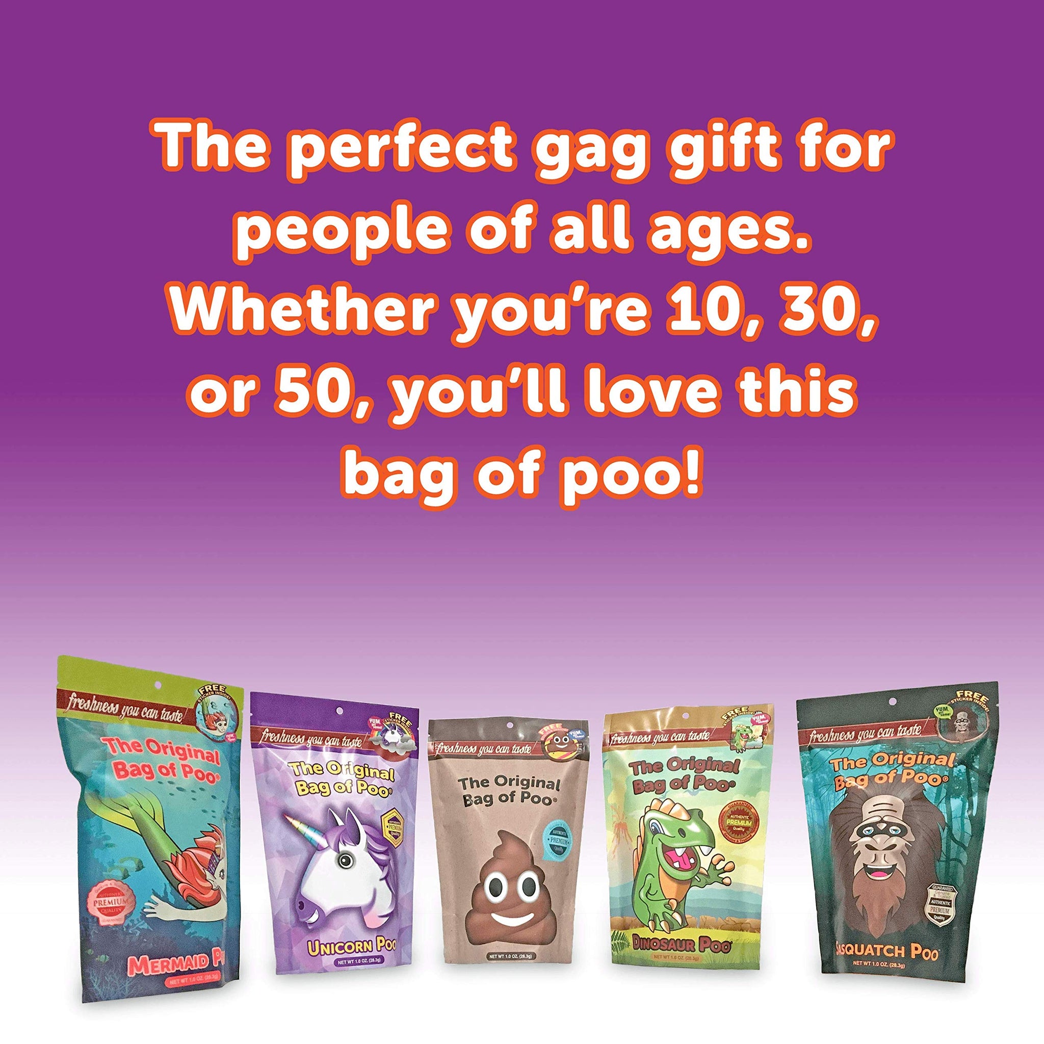 The Original Bag of Poo®, Emoji Poo (Black Cherry Flavor Cotton Candy) Novelty Poop Gag Gift. Free sticker inside.