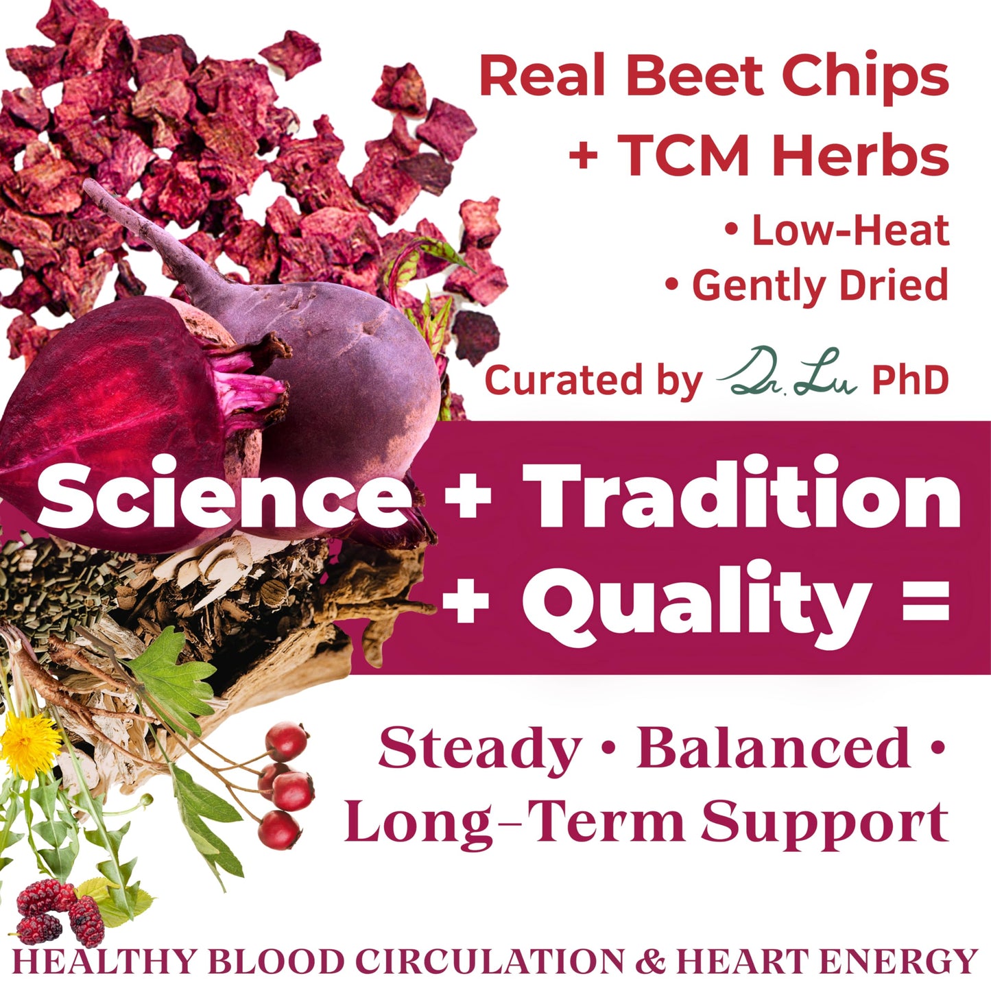 Dr. Lu’s Happy Blood Pressure Tea | 100% Natural Heart Functional Tea for Blood Pressure Support | Beetroot, Hawthorn Berry, Mulberry Leaf, Dandelion