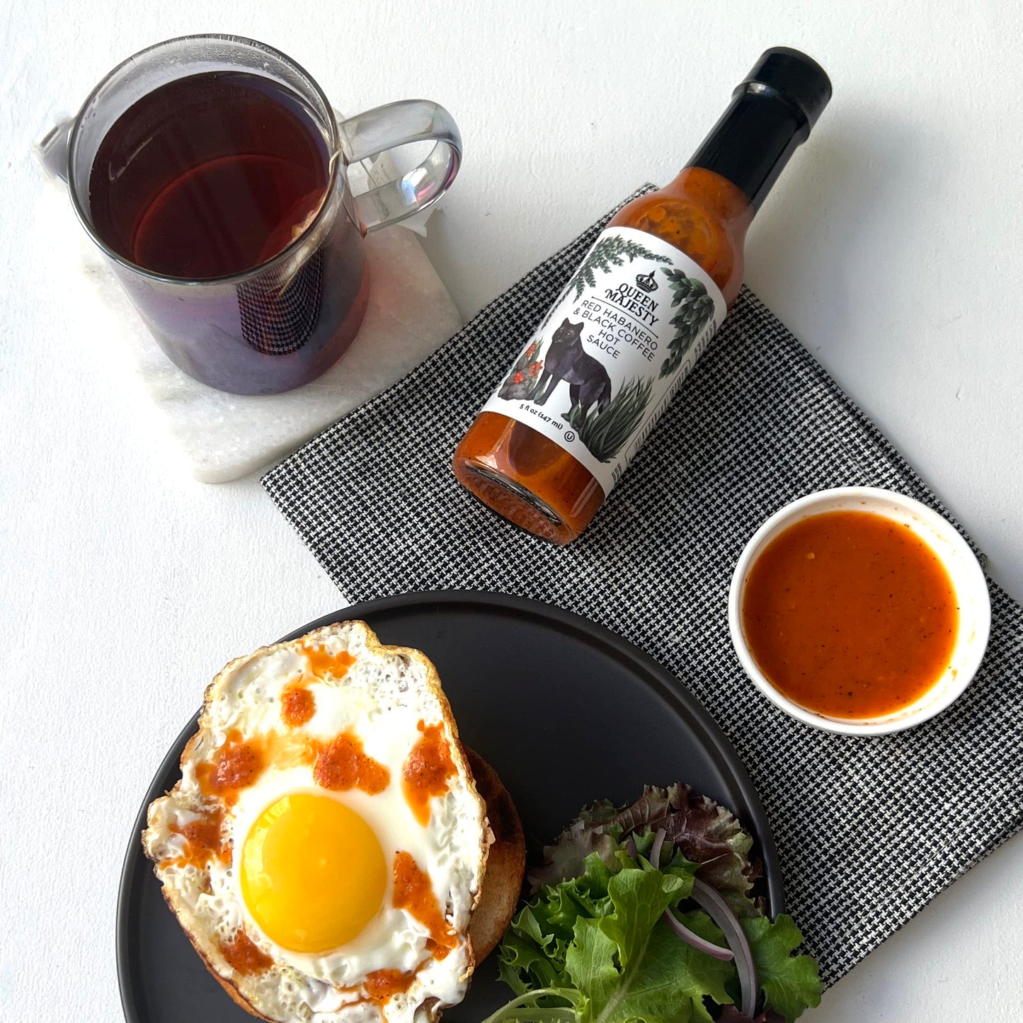 Queen Majesty Red Habanero & Black Coffee Hot Sauce, 5 oz - All Natural Habanero Condiment - Fair Trade, Vegan, Gluten Free, non GMO, Sugar Free