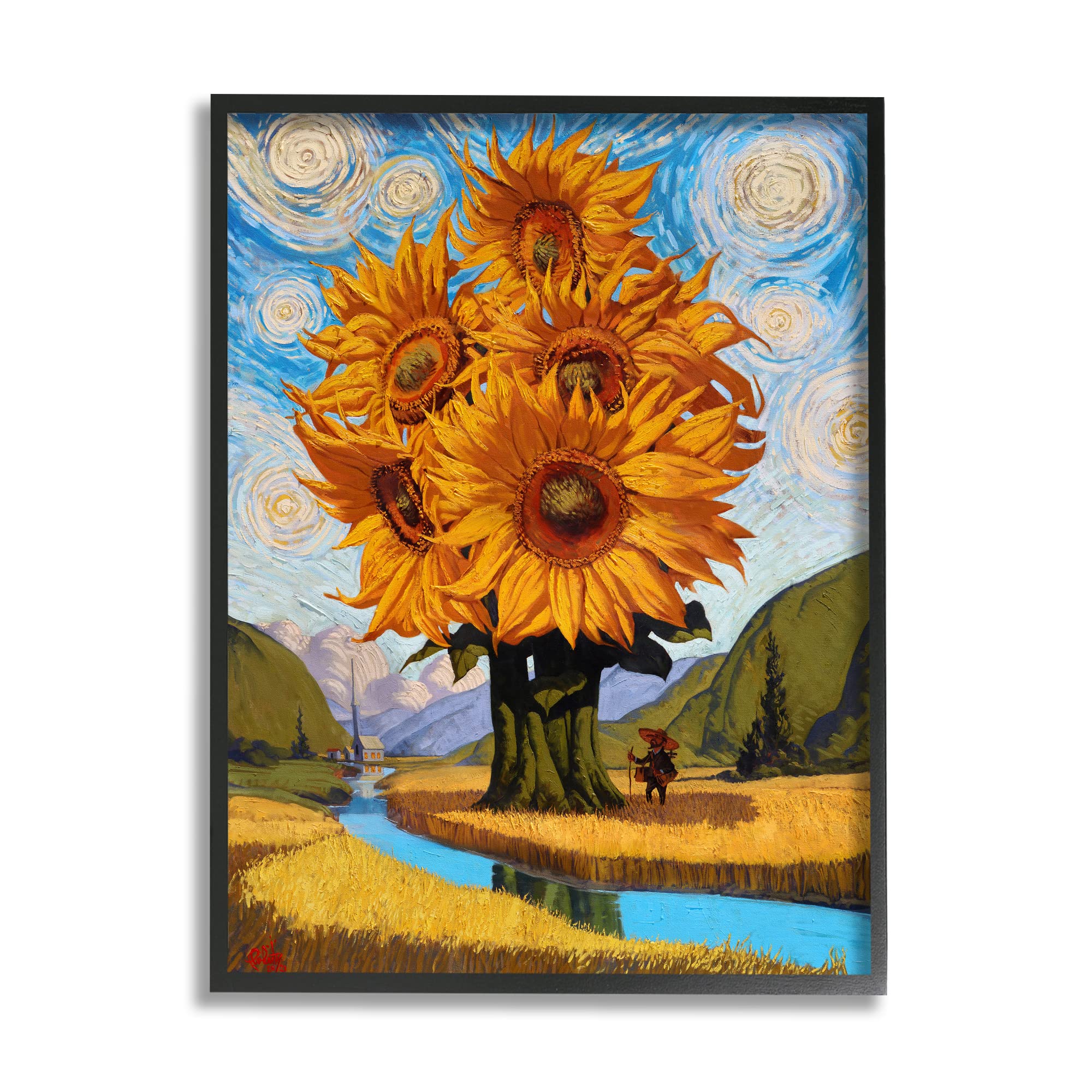 Stupell Industries Giant Sunflower Stalk Country Side Landscape Spiral Sky Framed Wall Art, Design by Thomas Fluharty