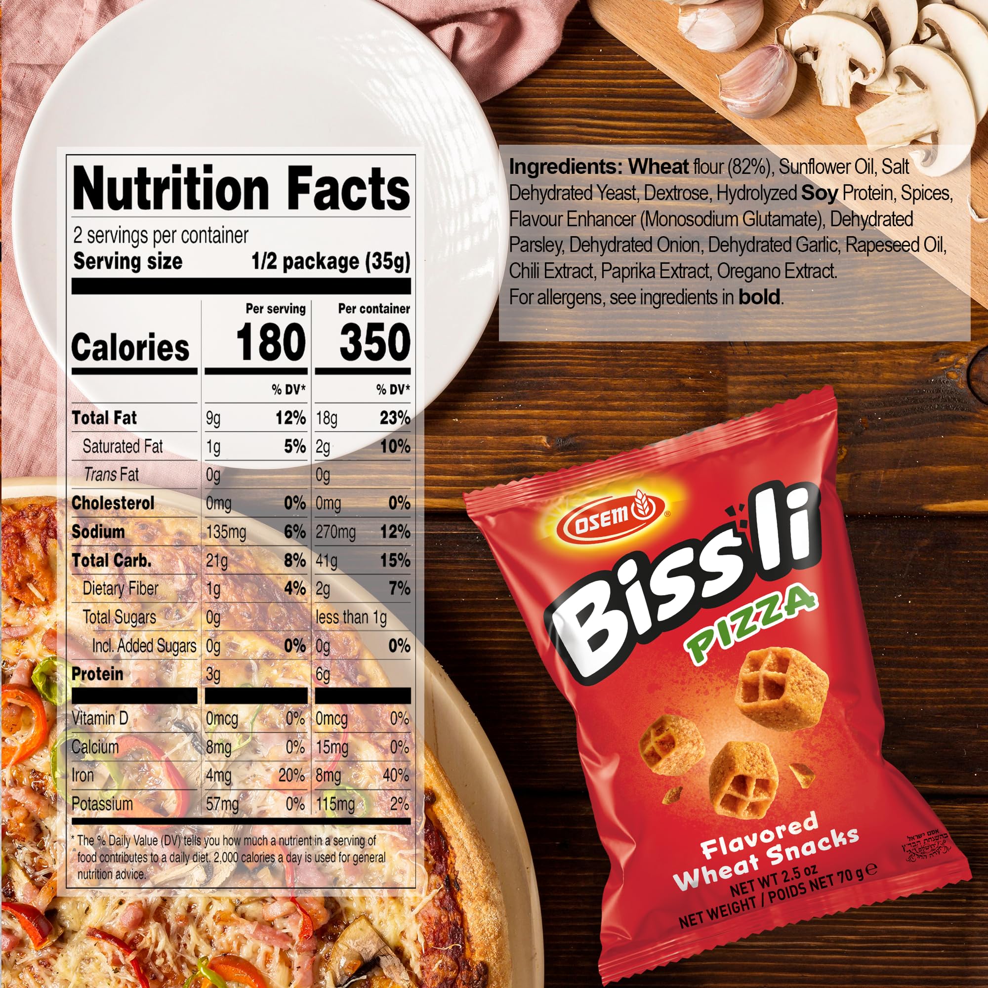 Osem Bissli Pizza Flavored Crunchy Wheat Snack Perfect Lunch Snack for Kids & Adults 2.5oz Bag (Pack of 24)