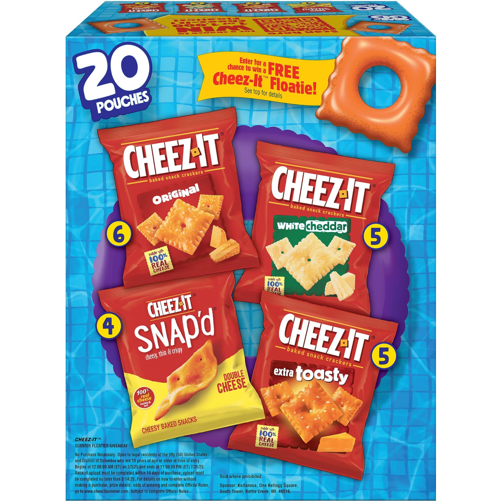 Cheez-It Cheese Crackers, Baked Snack Crackers, Lunch Snacks, Grab n' Go, Variety Pack, 19.1oz Box (20 Packs)