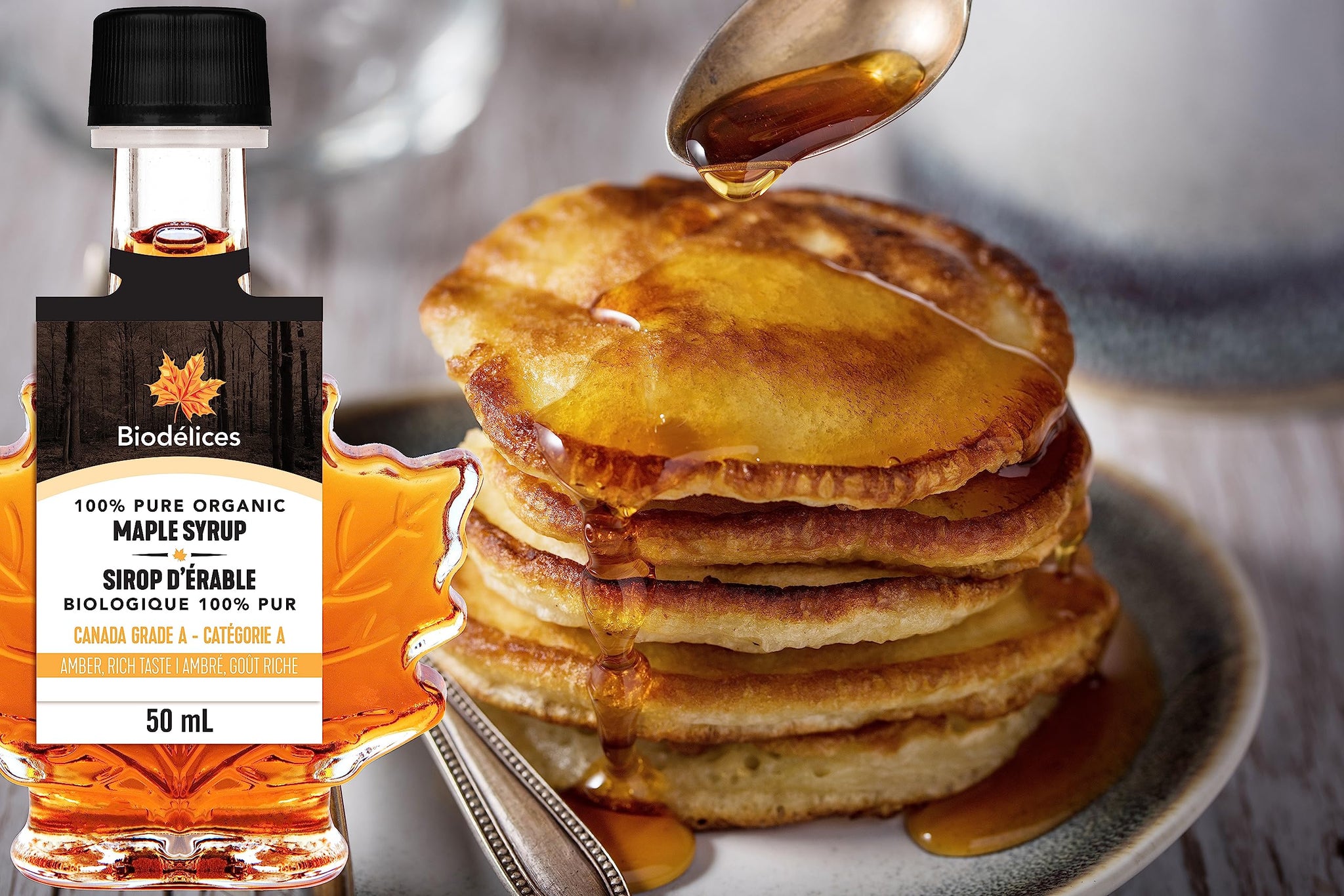 100% Pure Organic Maple Syrup - Premium Grade A - Quebec's Finest in Elegant Maple Leaf Bottle from Biodélices (1.69 Fl Oz (Pack of 1), Maple (CA