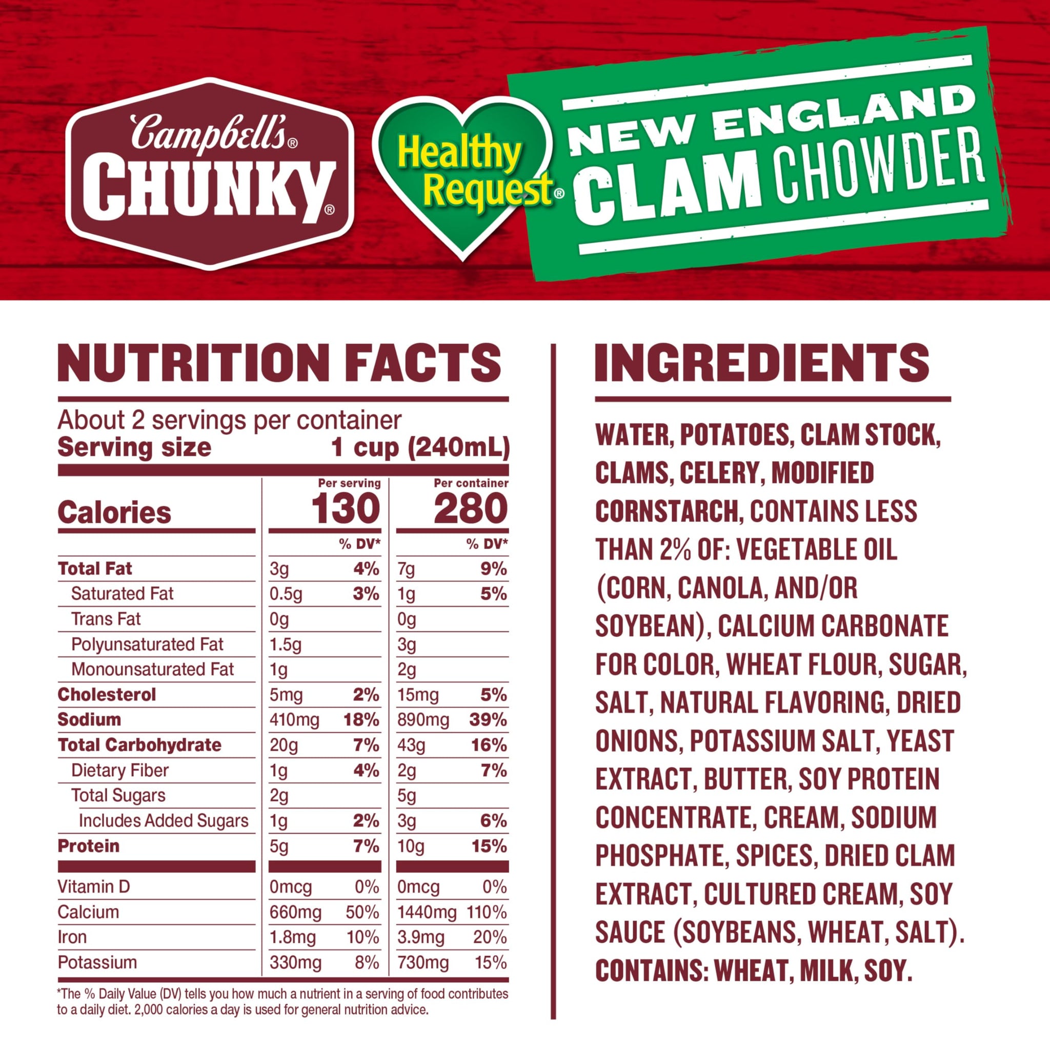 Campbell's Chunky Soup, Healthy Request New England Clam Chowder Soup, 18.8 oz Can
