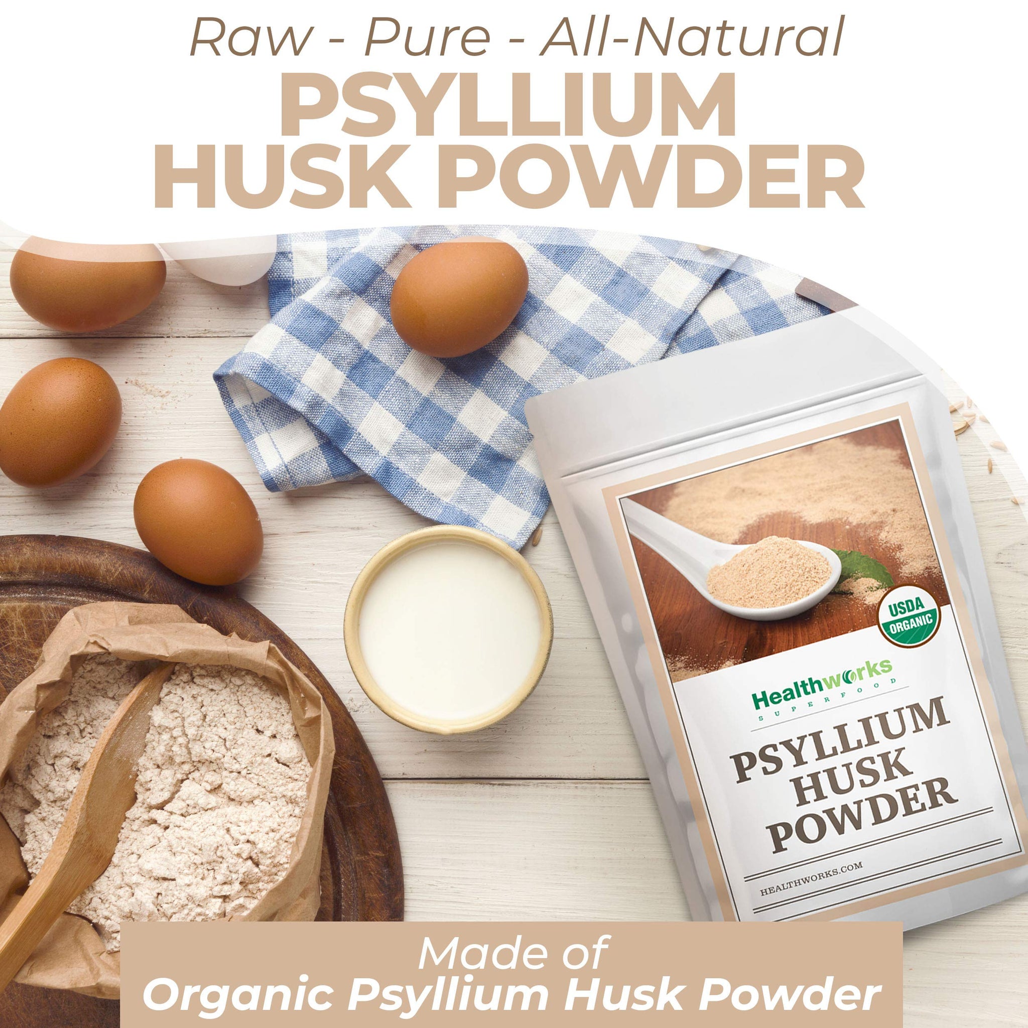 Healthworks Superfoods Organic Psyllium Husk Powder - 32 Oz / 2 Lbs - Raw - Certified Organic - Finely Ground Powder from India - Keto, Vegan