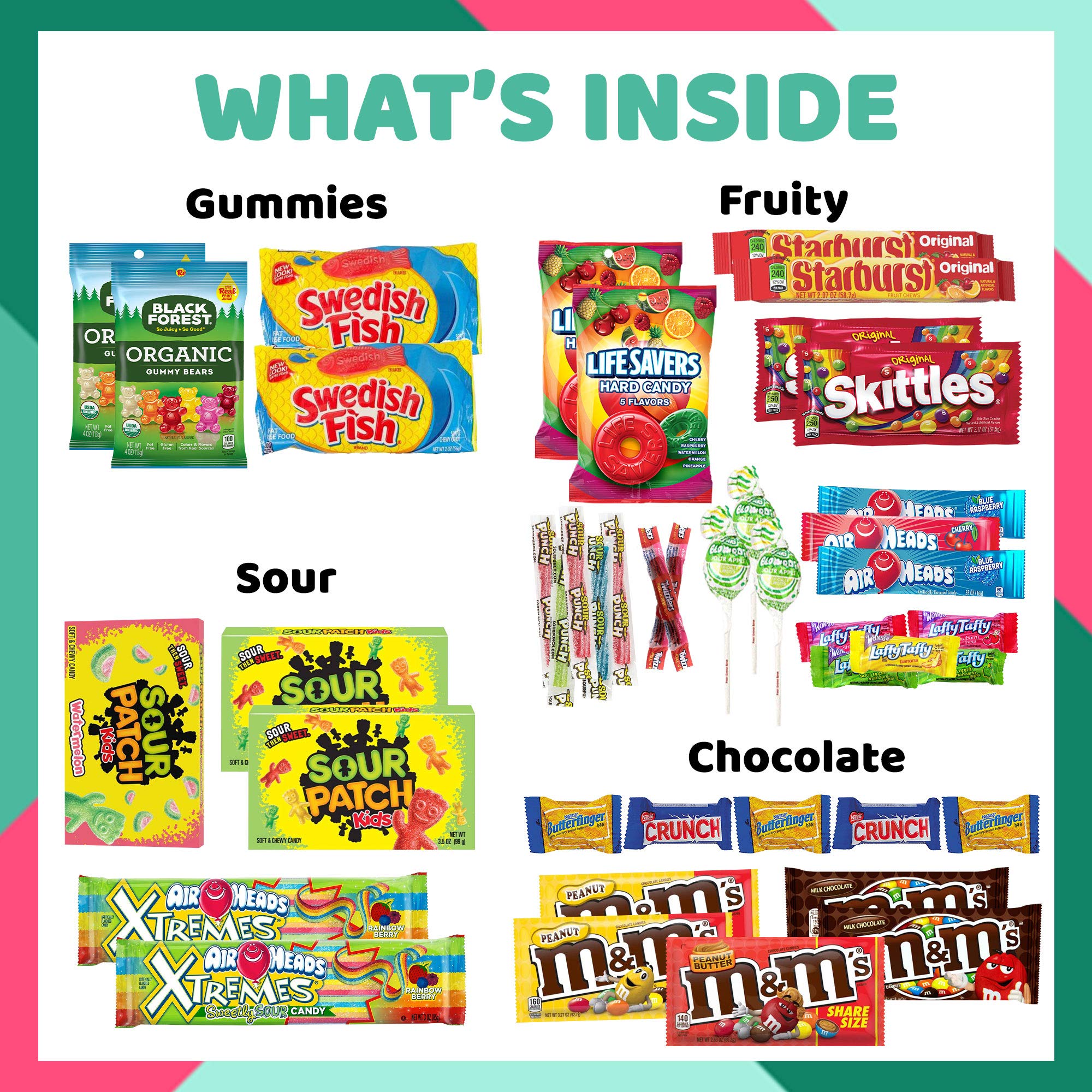 Birthday Candy Gift Basket (40 Full Size Snack Box Care Package) Sour Patch Kids, M&Ms, Skittles, Swedish Fish, & More - The Care Crate Co.