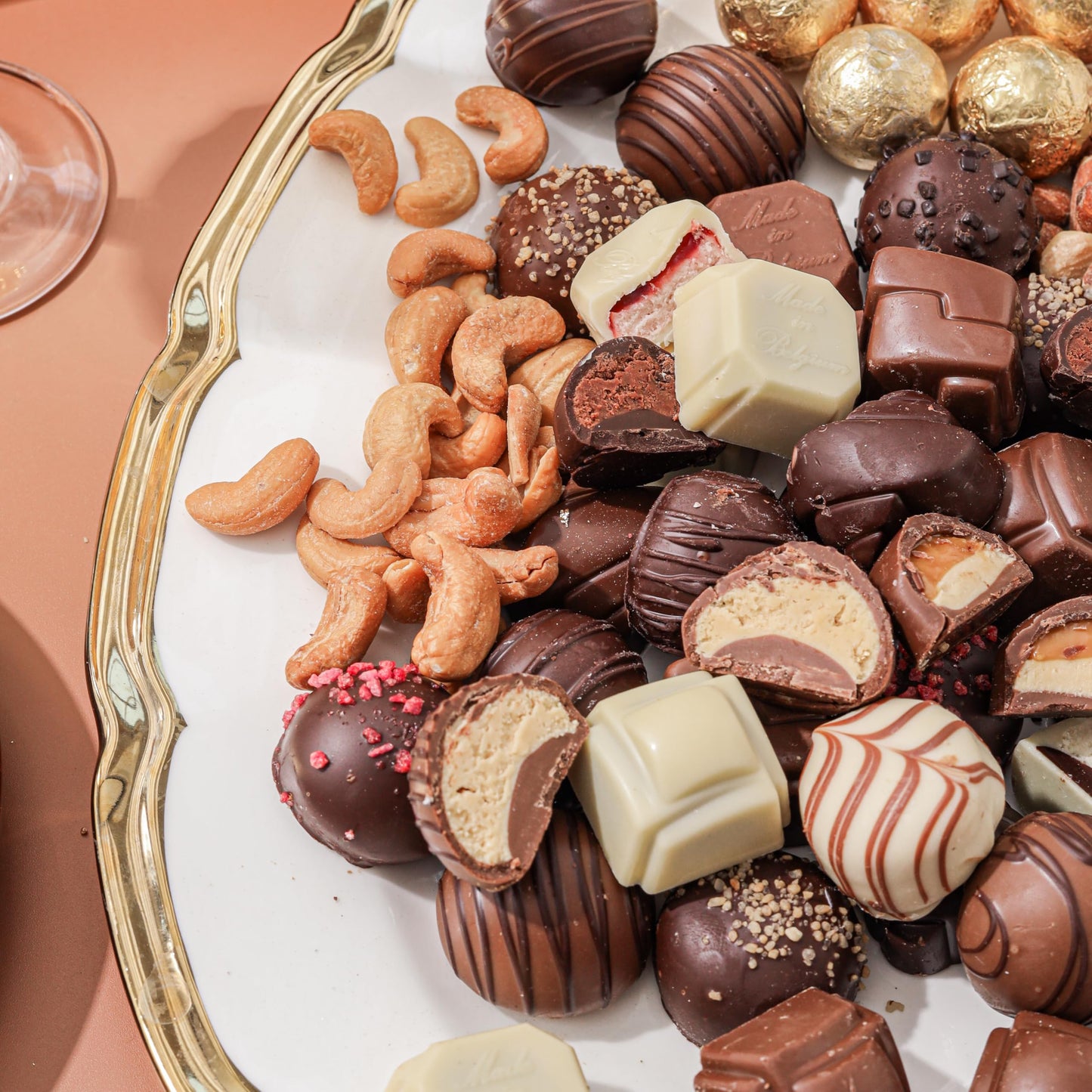 Gourmet Chocolate & Nut Gift Basket - Assorted Individually Wrapped Chocolates, Truffles, Cashews, Peanuts & Salty Nut Mix - Keepsake Gift Tin