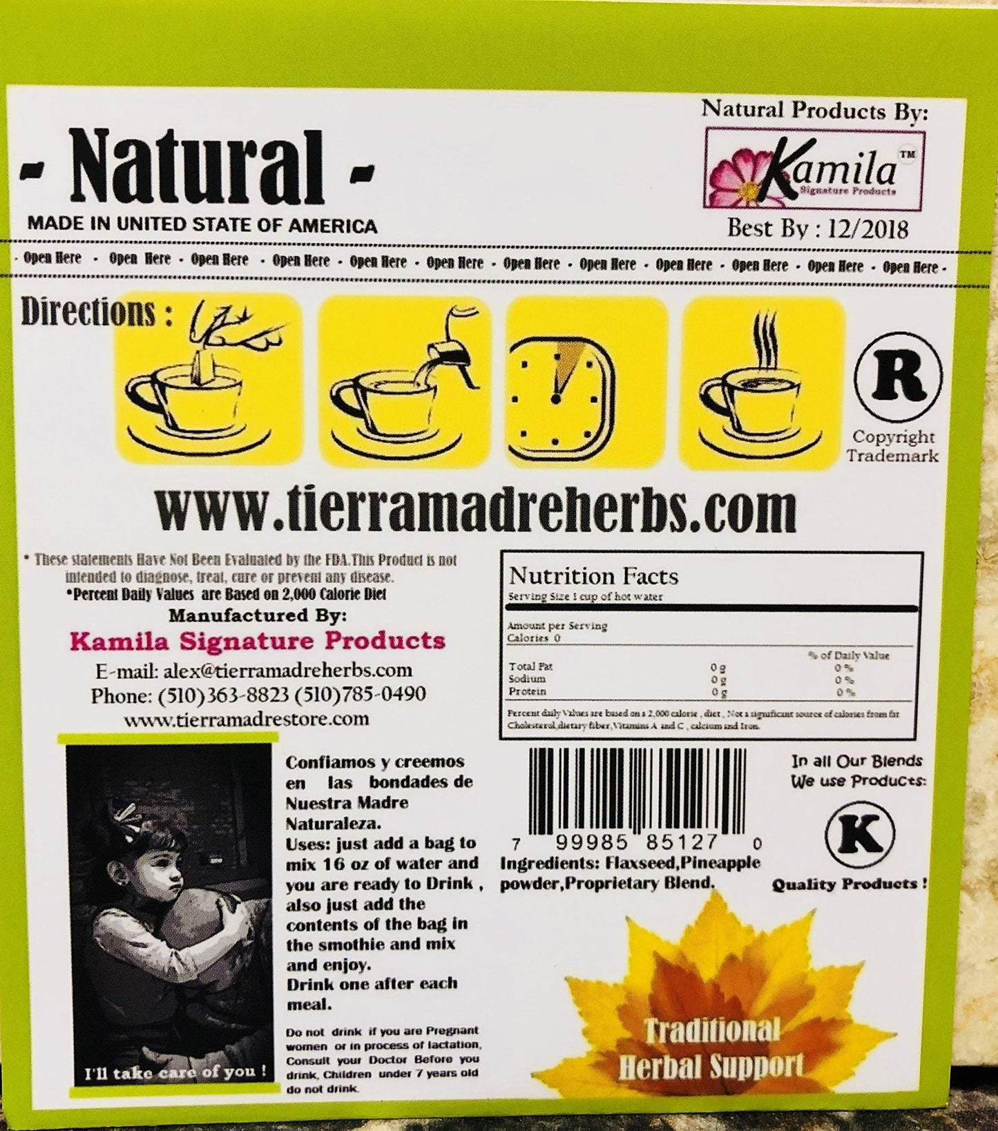 TIERRA MADRE LINAZA PIÑA -Flax Seed Tea 2 Pack