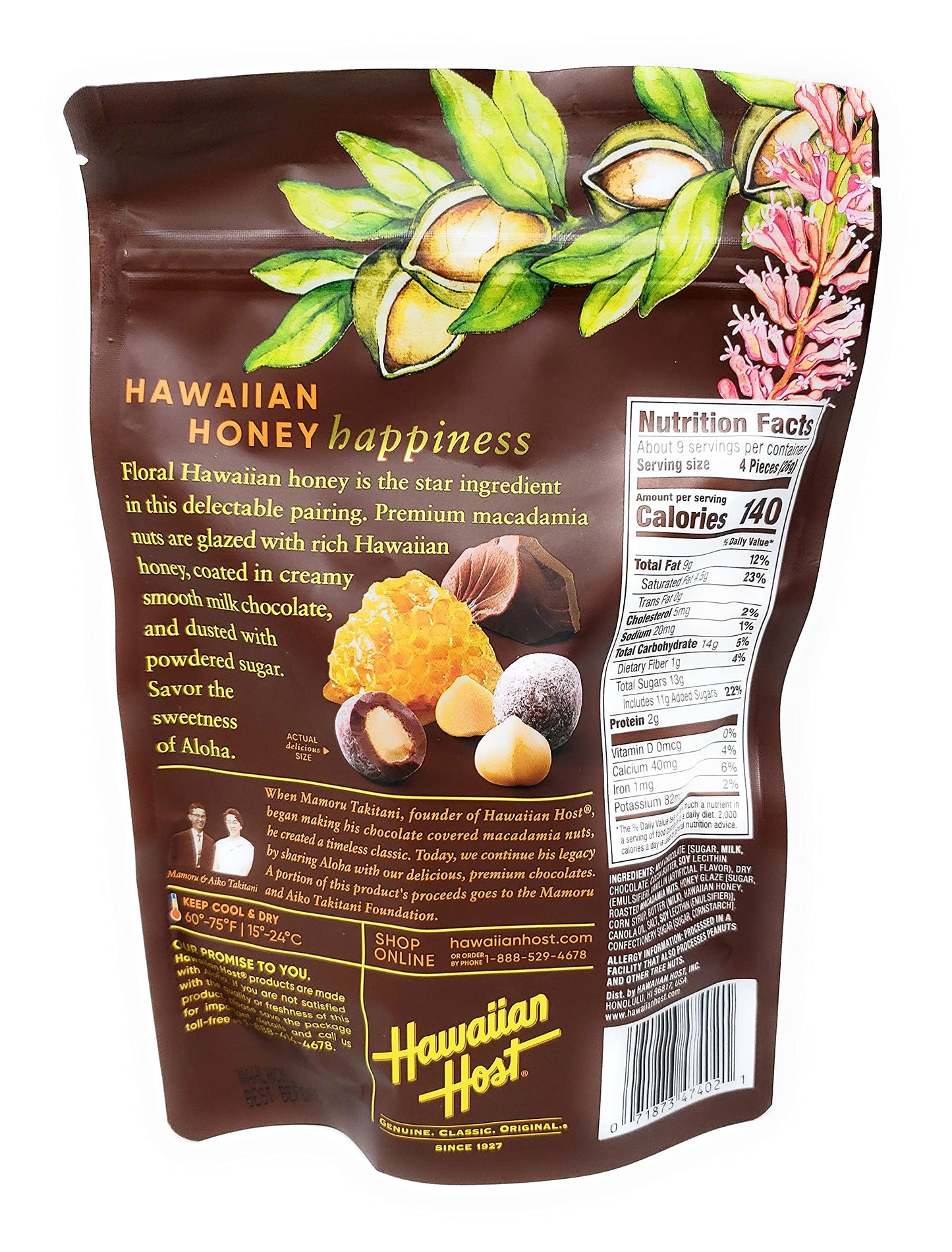 Hawaiian Host Paradise Collection - Honey Milk Chocolate Macadamia Nuts - 8 Oz Bag