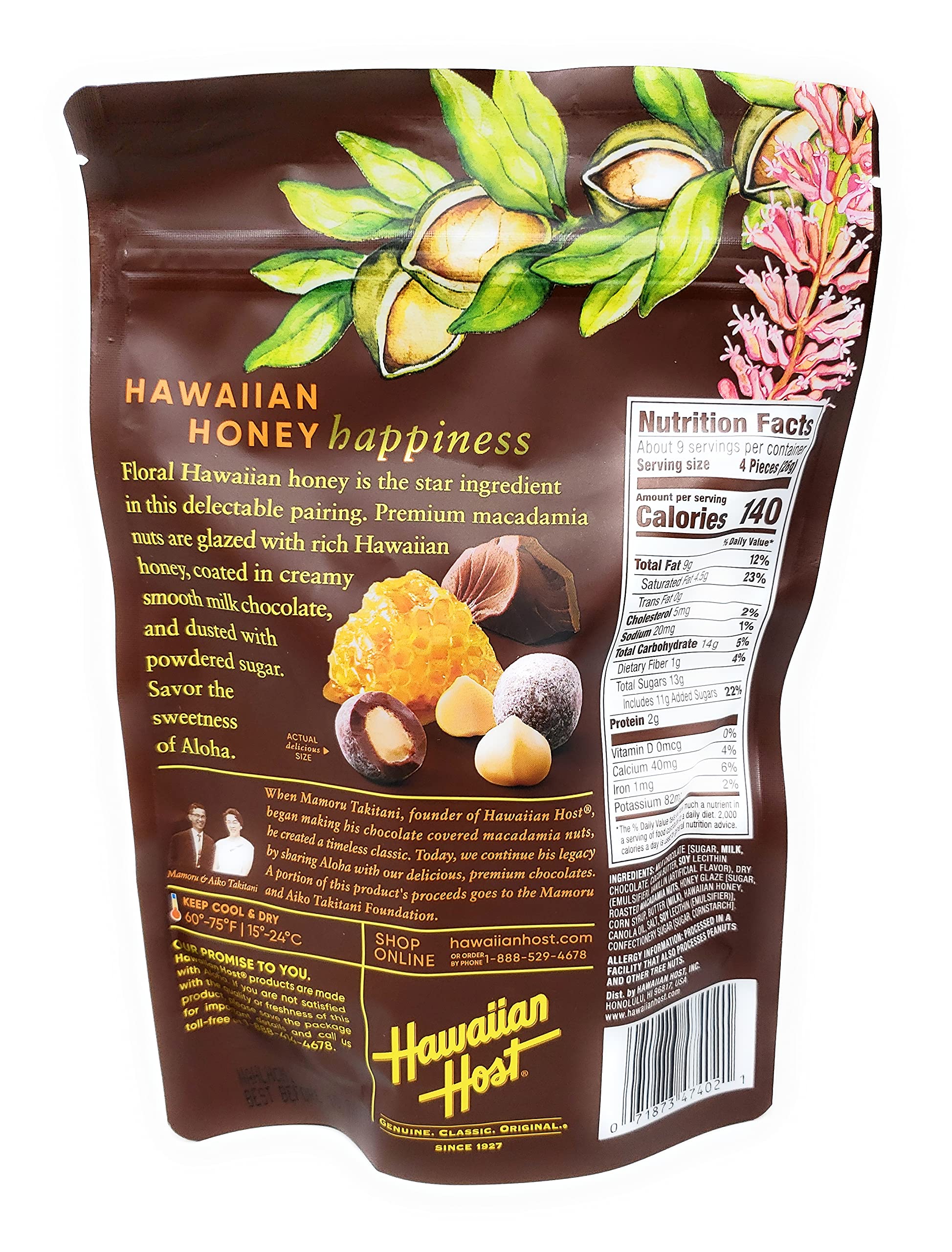 Hawaiian Host Paradise Collection - Honey Milk Chocolate Macadamia Nuts - 8 Oz Bag