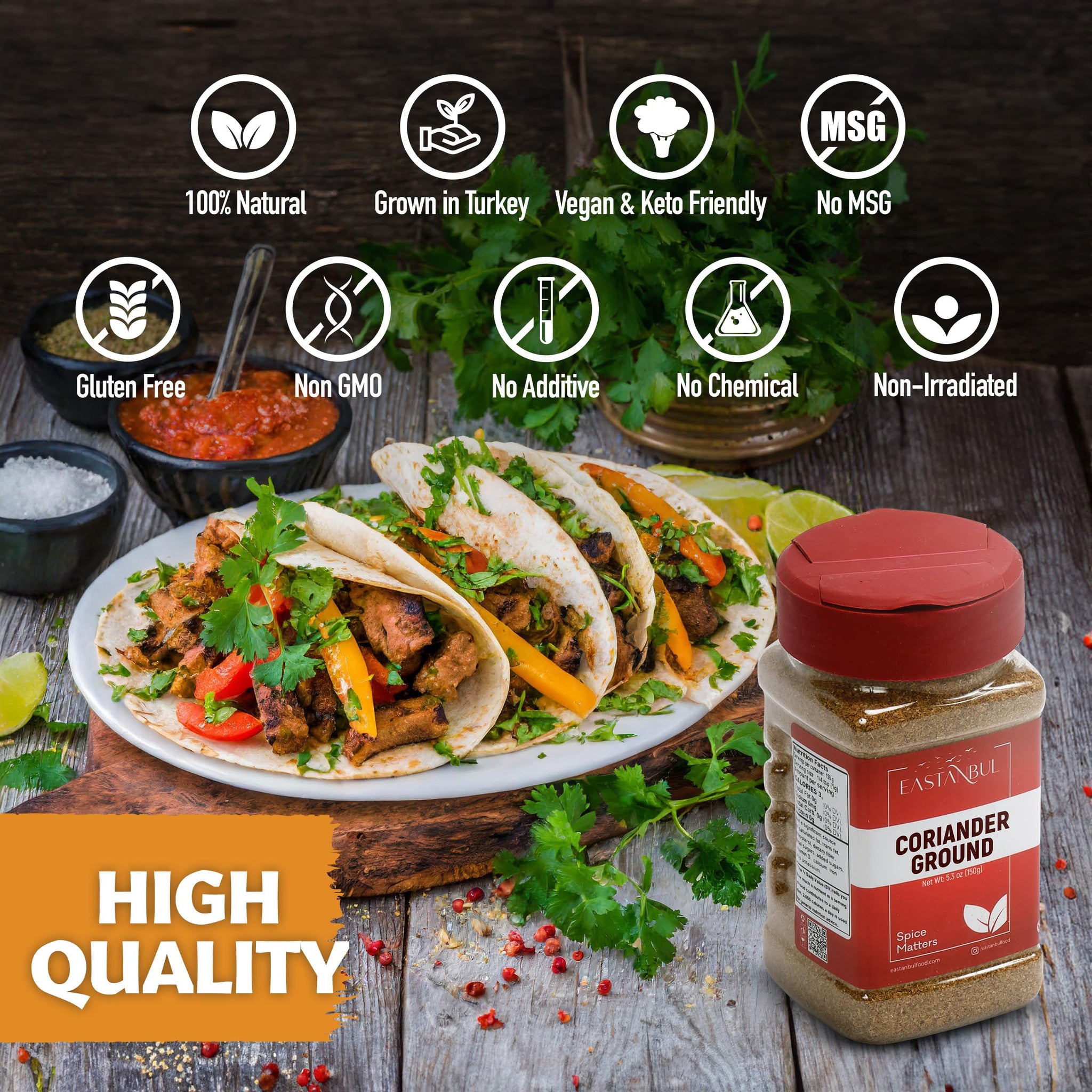 Eastanbul Coriander Ground, 5.29oz, Ground Coriander from Best Seed Selection, Semilla de Cilantro, Cilantro Seed Powder, Natural, Vegan, Gluten Free