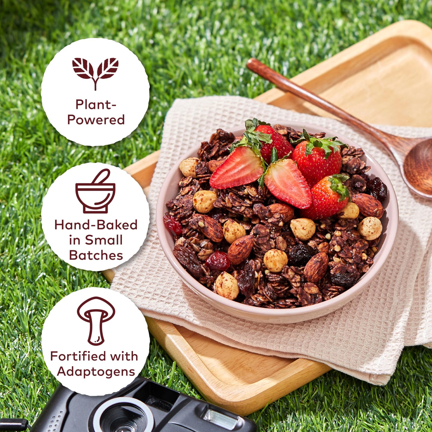 Dark Chocolate Hazelnut Granola with Lion's Mane Mushroom | Natural, Hand-Baked, Reduced Sugar, Rich in Iron | for Breakfast Cereal, Trailmix, Yogurt