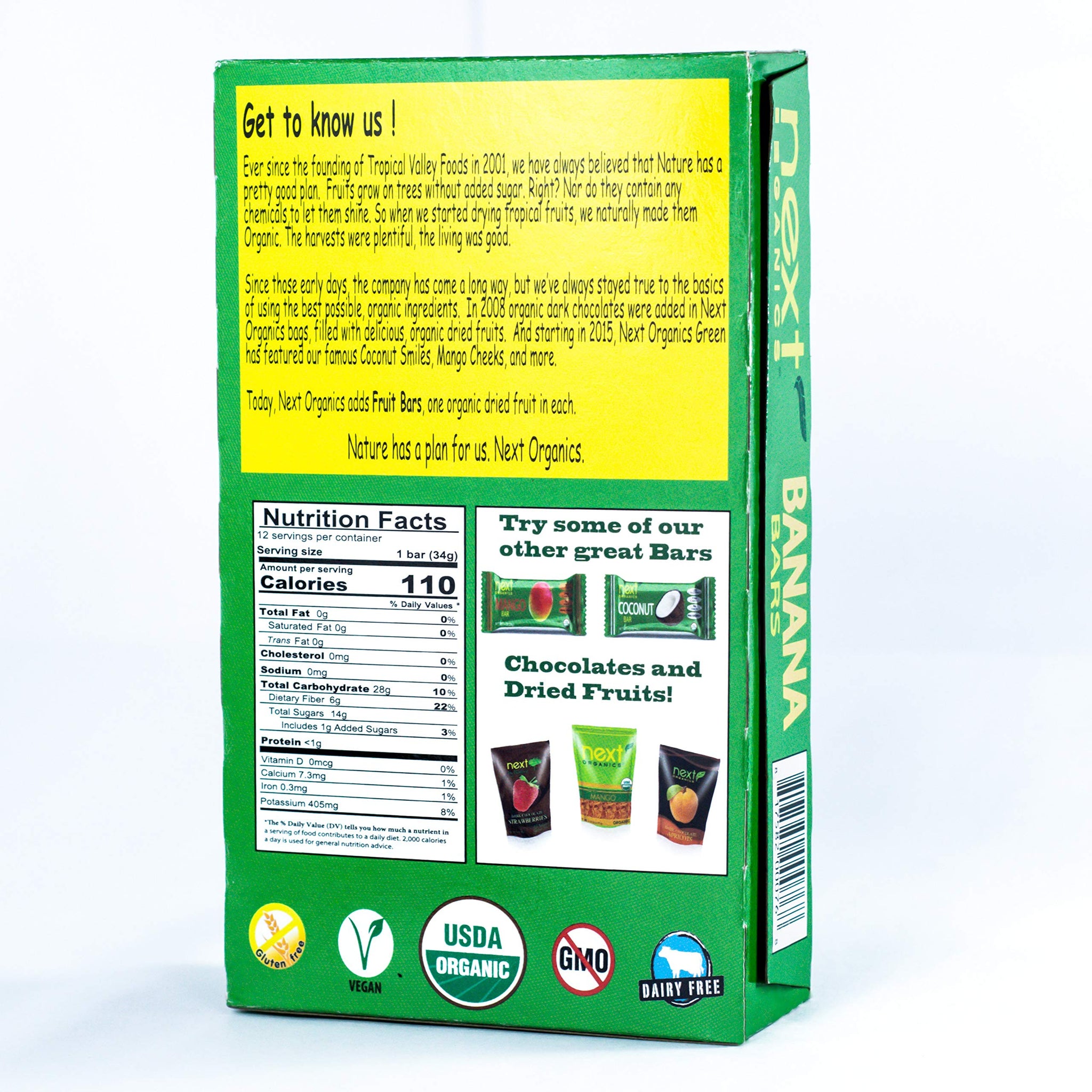 Next Organics Dried Banana Bar, 12 Count