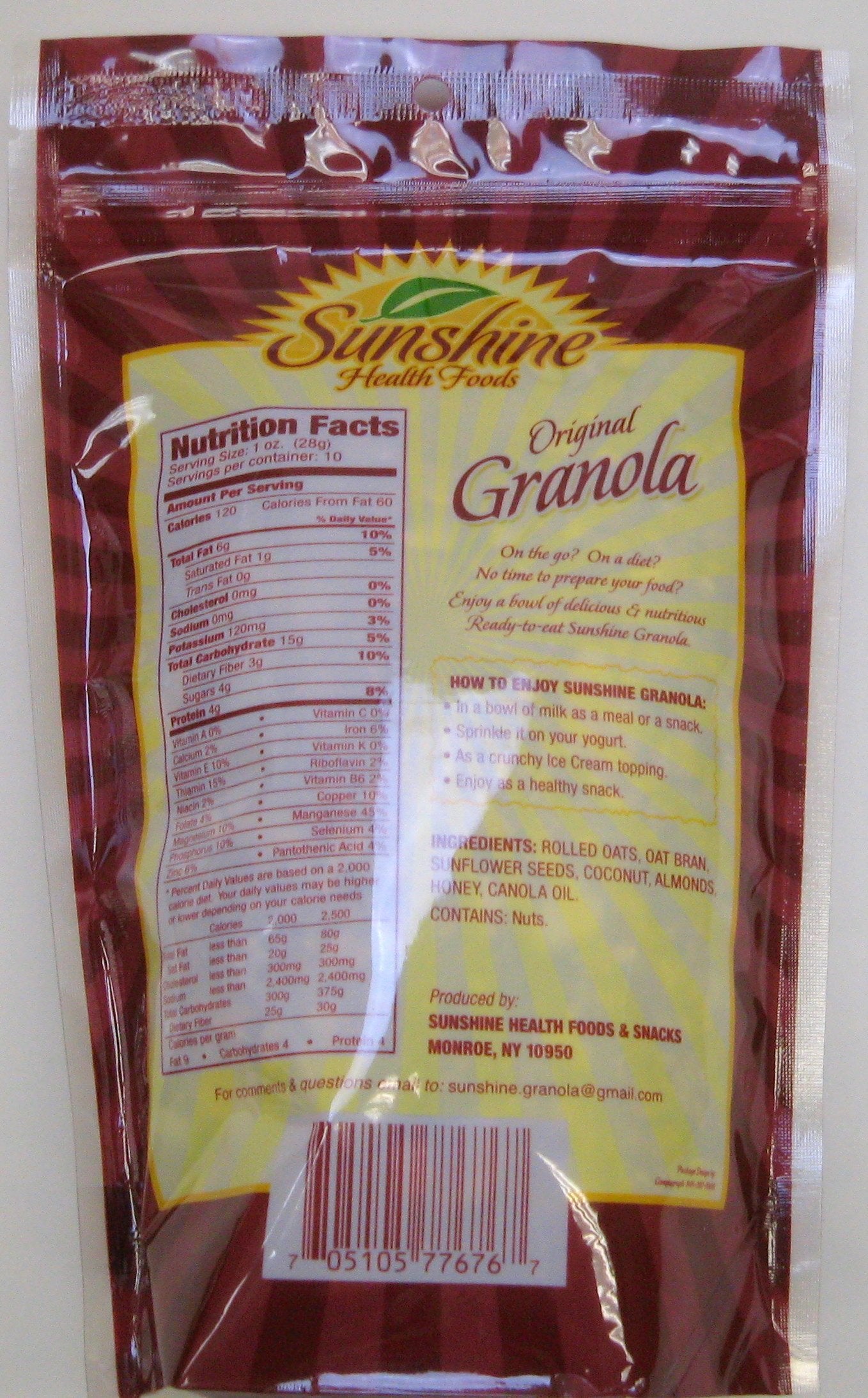 Sunshine Health Foods Oringinal Granola Cold Cereal Snack - All Natural - Kos...