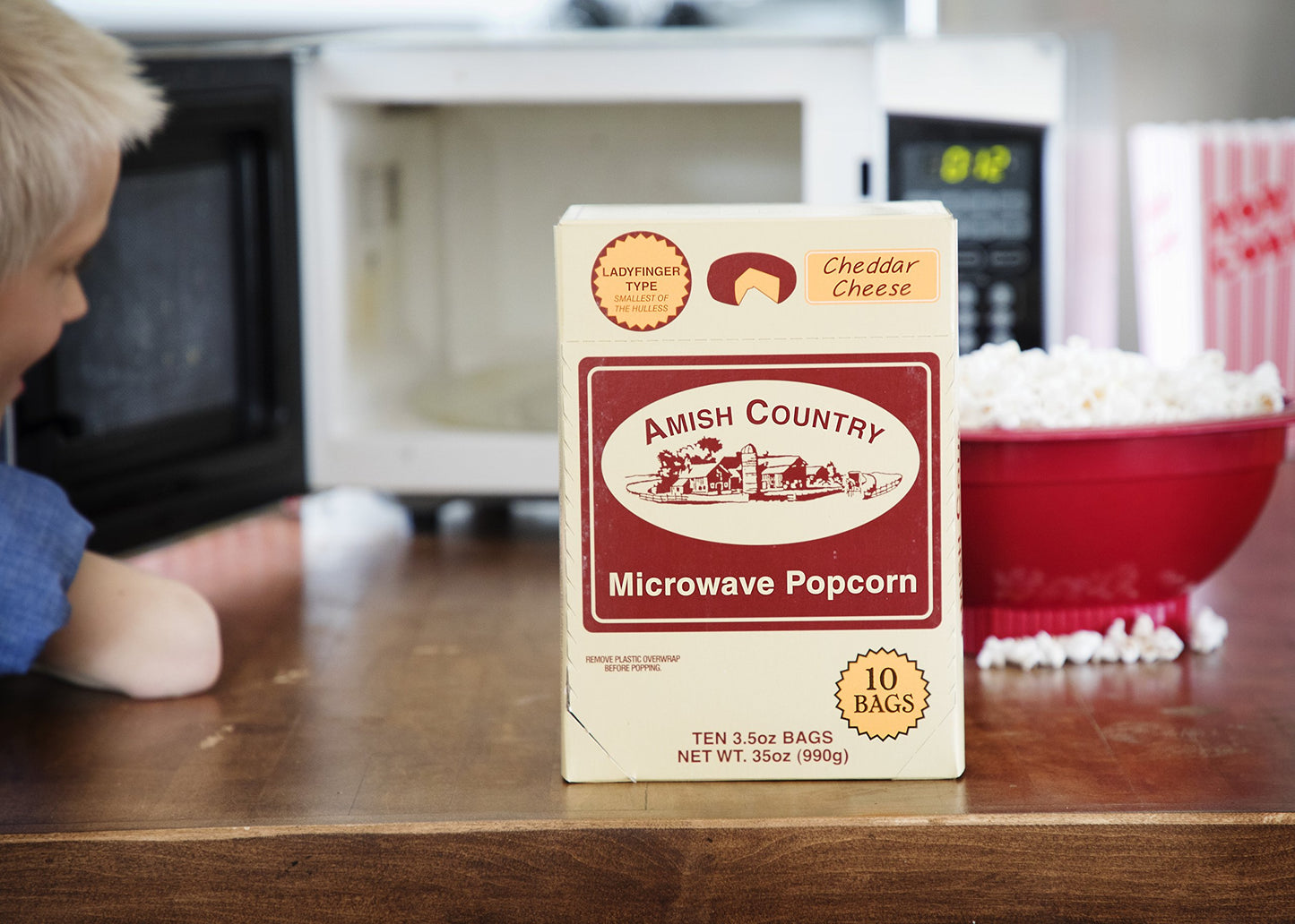 Amish Country Popcorn | Old Fashioned Microwave Popcorn | 10 Bags Cheddar Cheese Ladyfinger | Non-GMO, Gluten Free, Microwaveable and Kosher (10 Bags)