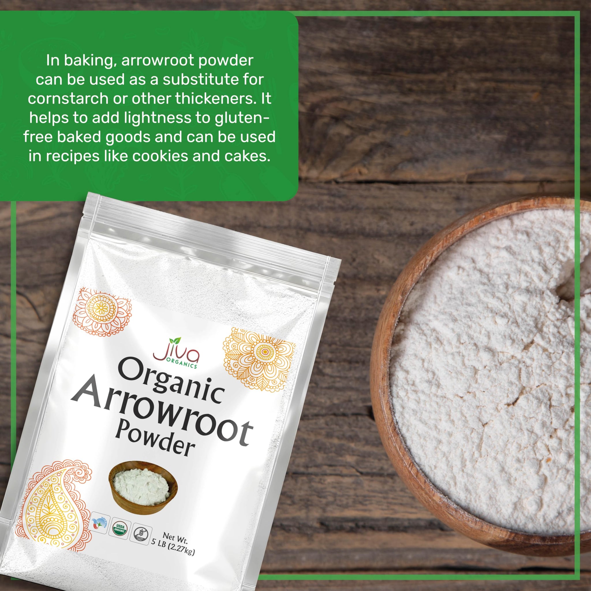 Jiva Organics Organic Arrowroot Flour (Powder) 5 Pound Bag - Raw, Non-GMO, Gluten Free