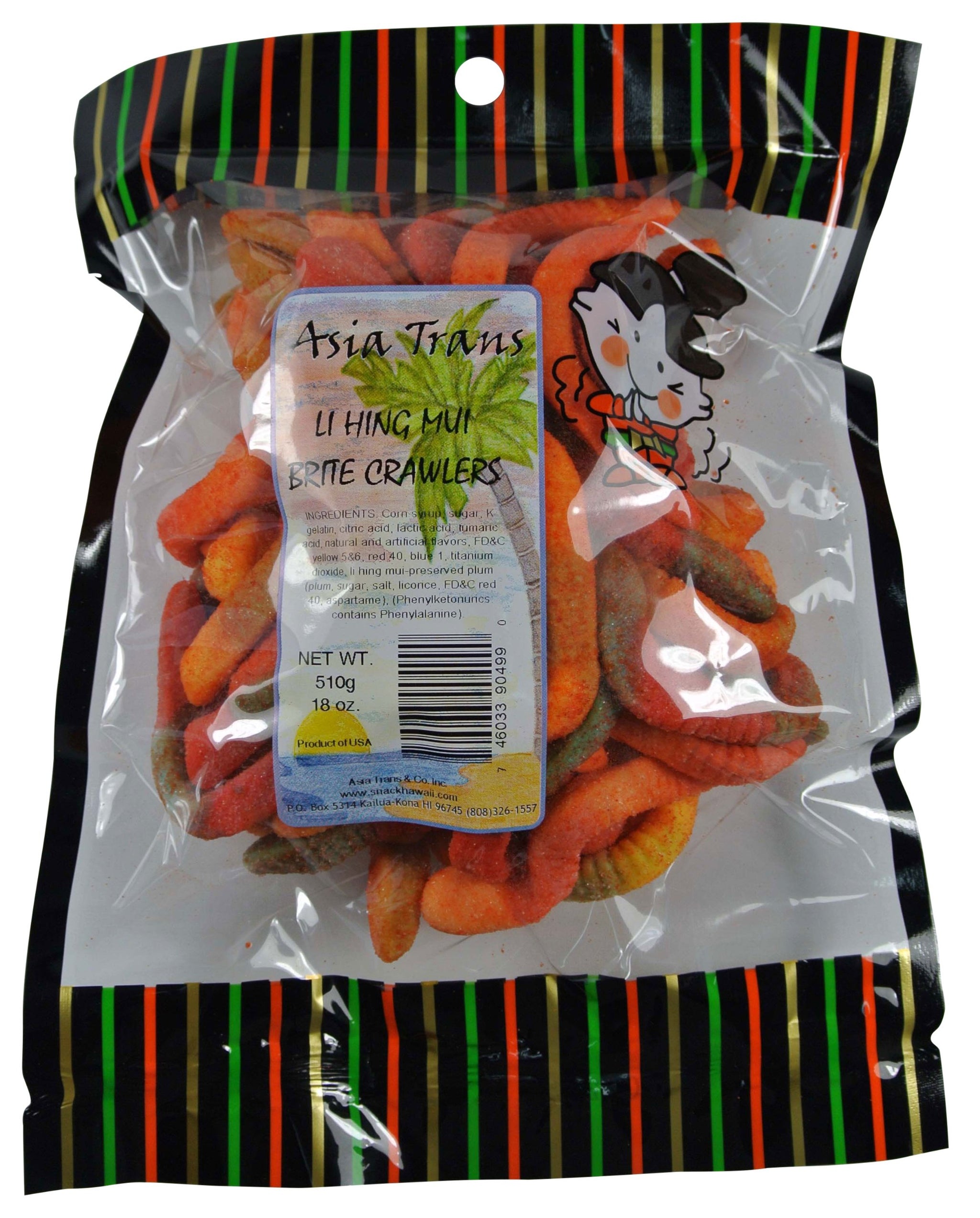 Asia Trans Gummy Worms with Li Hing Mui Plum Powder | Hawaiian Favorite | Sweet & Sour Soft Gummy Candy