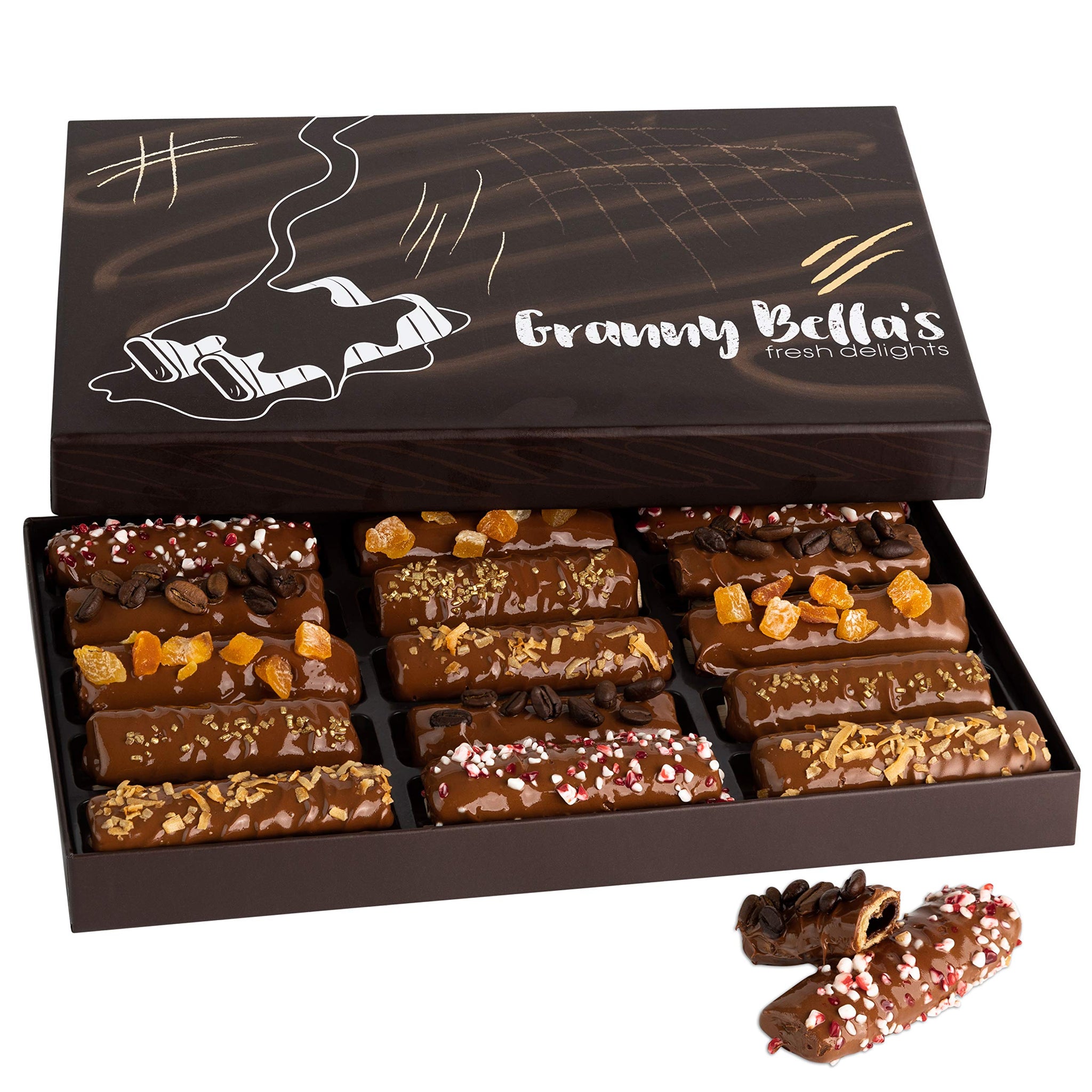 Granny Bellas Mothers Day 15 Chocolate Wafers Gift Baskets, Gourmet Cookies, Candy Gifts Treats for Mother, Mom, Grandmother, Grandma, Wife, Daughter