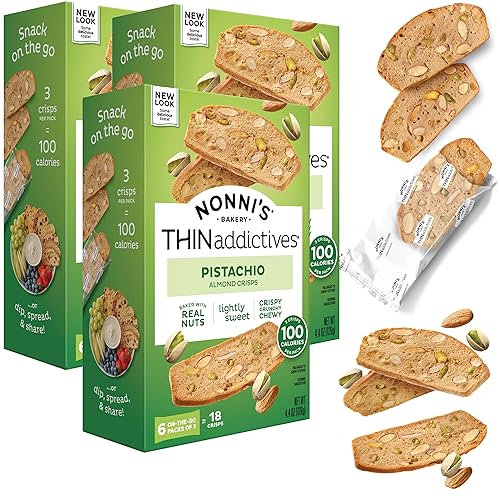 Nonni's Thin Addictives Pistachio Almond Thins 4.4 oz (3 Pack)