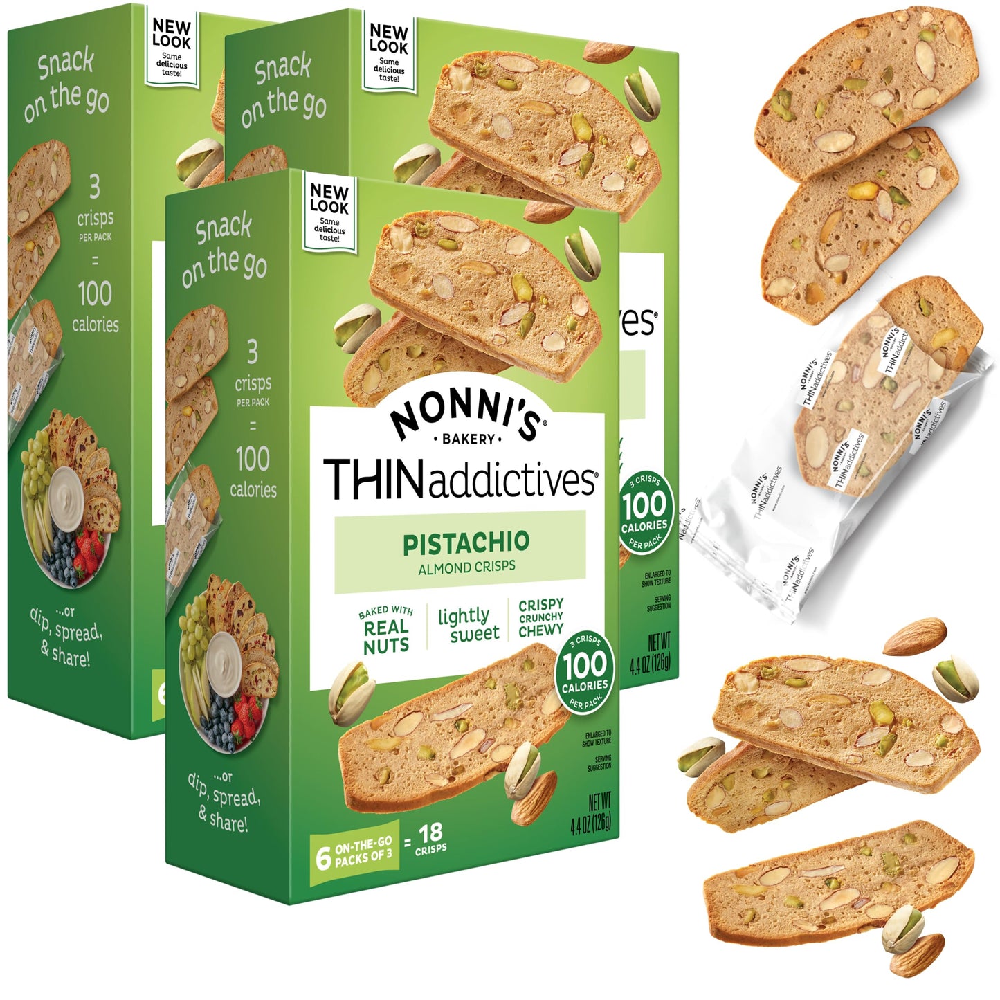 Nonni's Thin Addictives Pistachio Almond Thins 4.4 oz (3 Pack)