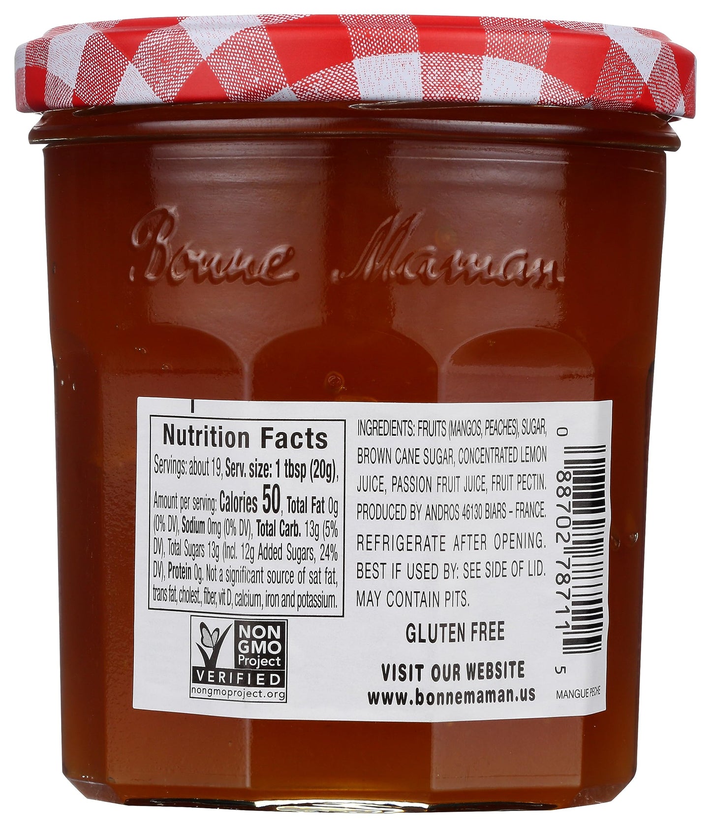 Bonne Maman Mango-Peach Preserves, 13 oz Glass Jars (Pack of 3) - Non-GMO, Made with Simple Ingredients