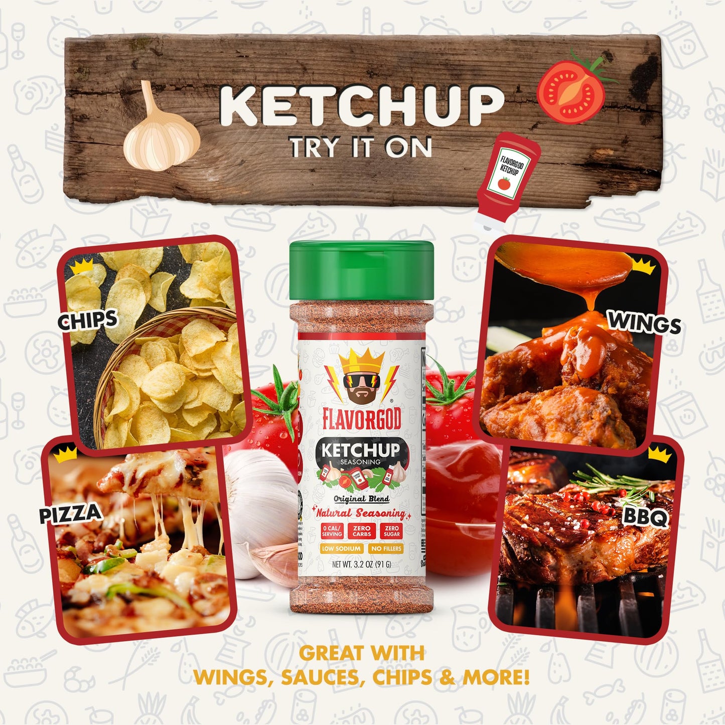 Ketchup Seasoning Mix by Flavor God - Premium All Natural & Healthy Spice Blend for Grilling Chicken, Beef, Seafood, Vegetables, Salad, Tacos, Pizza