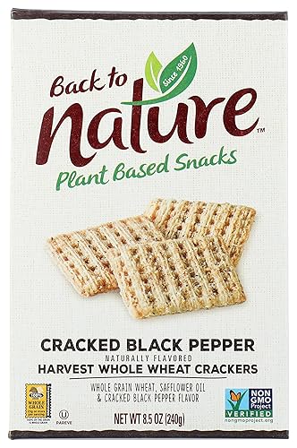 Back to Nature Cracked Black Pepper Whole Wheat Crackers - Dairy Free, Non-GMO, Made with Whole Grain Wheat & Sea Salt, Delicious & Quality Snacks