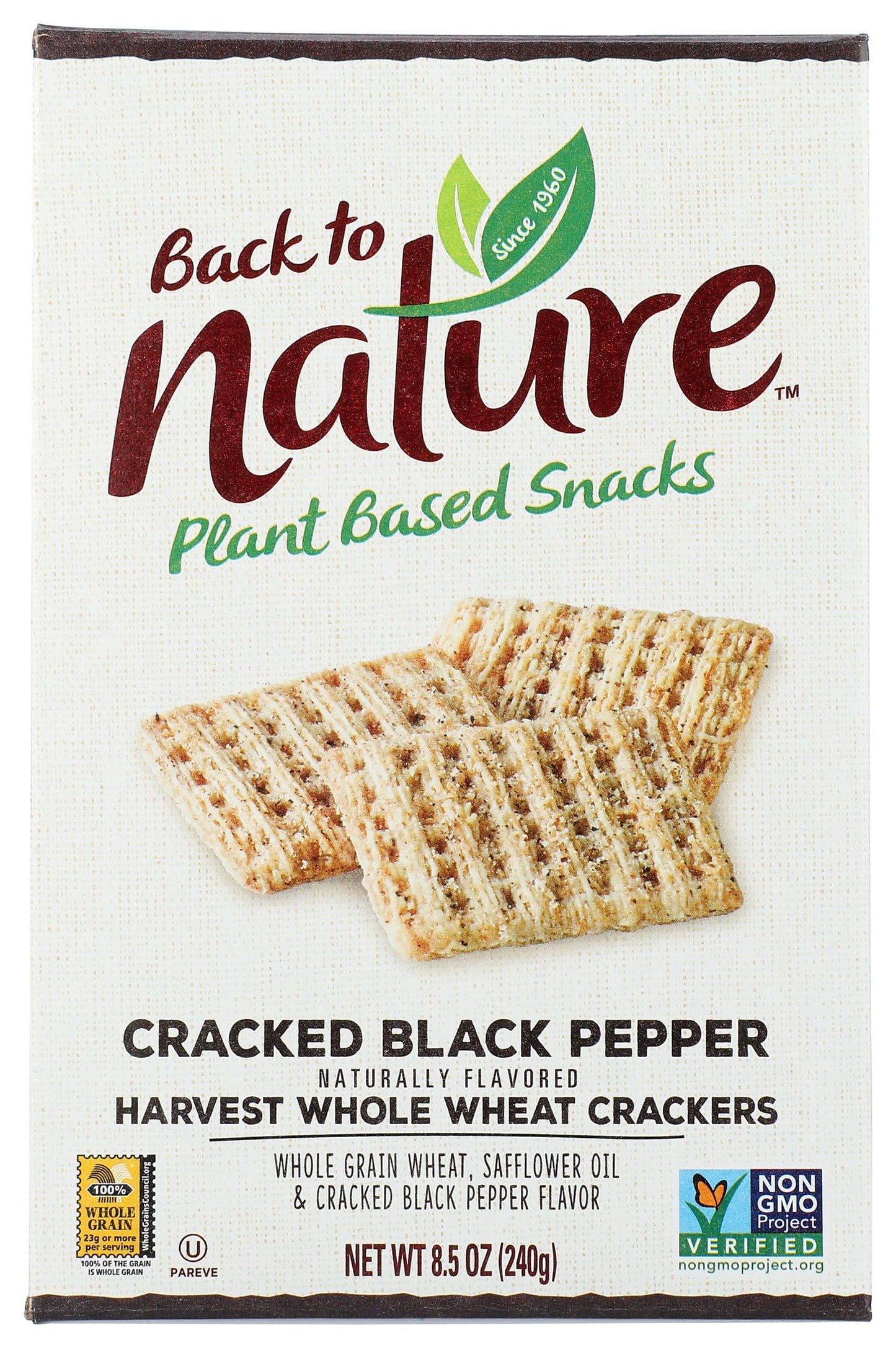 Back to Nature Cracked Black Pepper Whole Wheat Crackers - Dairy Free, Non-GMO, Made with Whole Grain Wheat & Sea Salt, Delicious & Quality Snacks