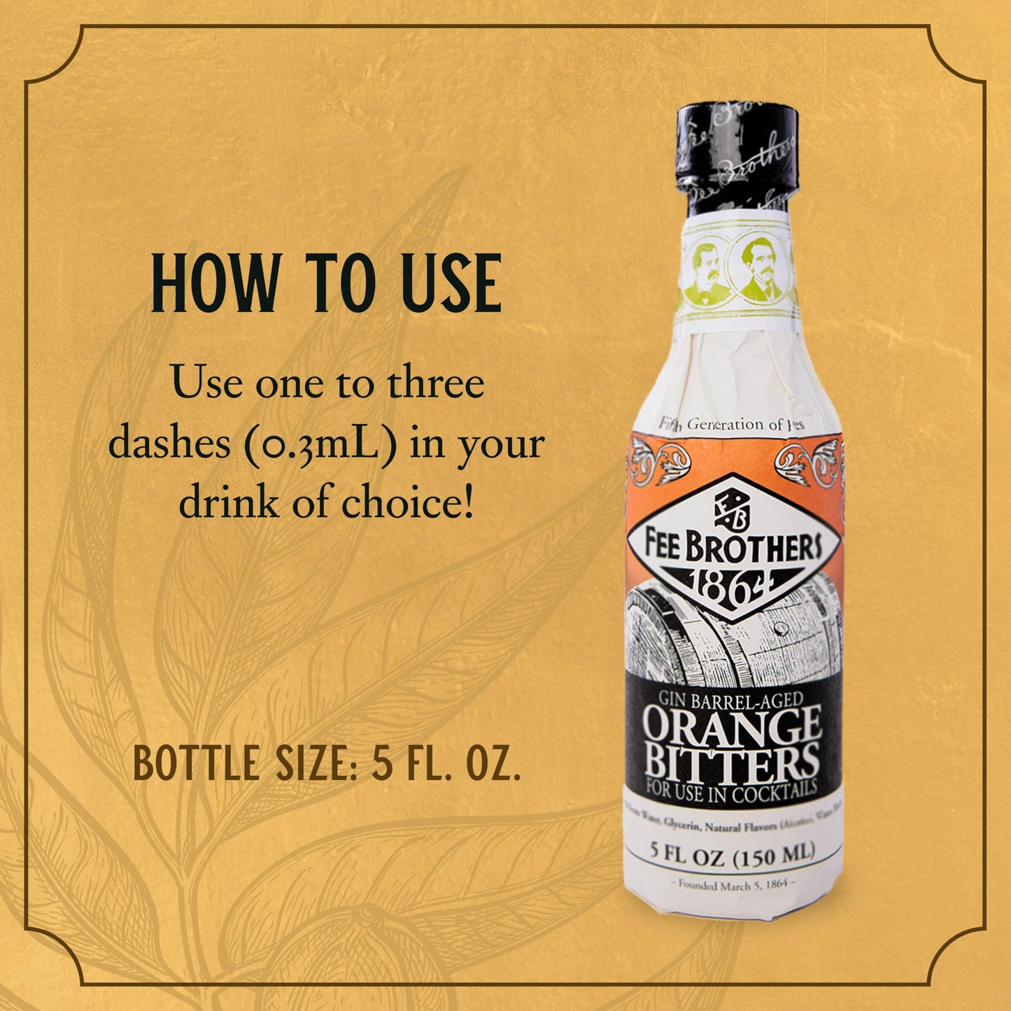 Fee Brothers Gin Barrel-Aged Orange Cocktail Bitters - Aromatic Cocktail Mixer & Concentrated Flavoring, Gluten Free, Vegan-Friendly, 5 fl oz