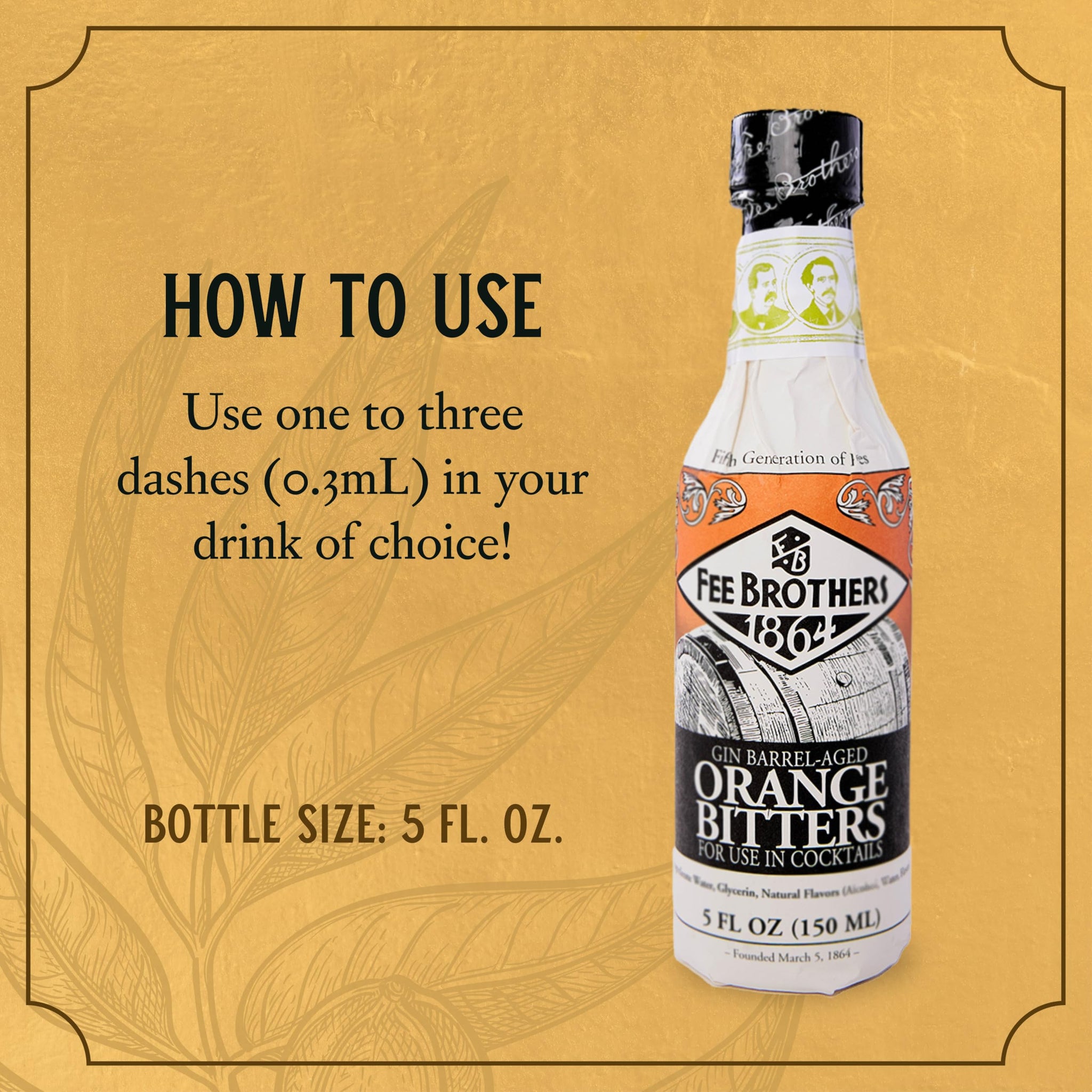 Fee Brothers Gin Barrel-Aged Orange Cocktail Bitters - Aromatic Cocktail Mixer & Concentrated Flavoring, Gluten Free, Vegan-Friendly, 5 fl oz