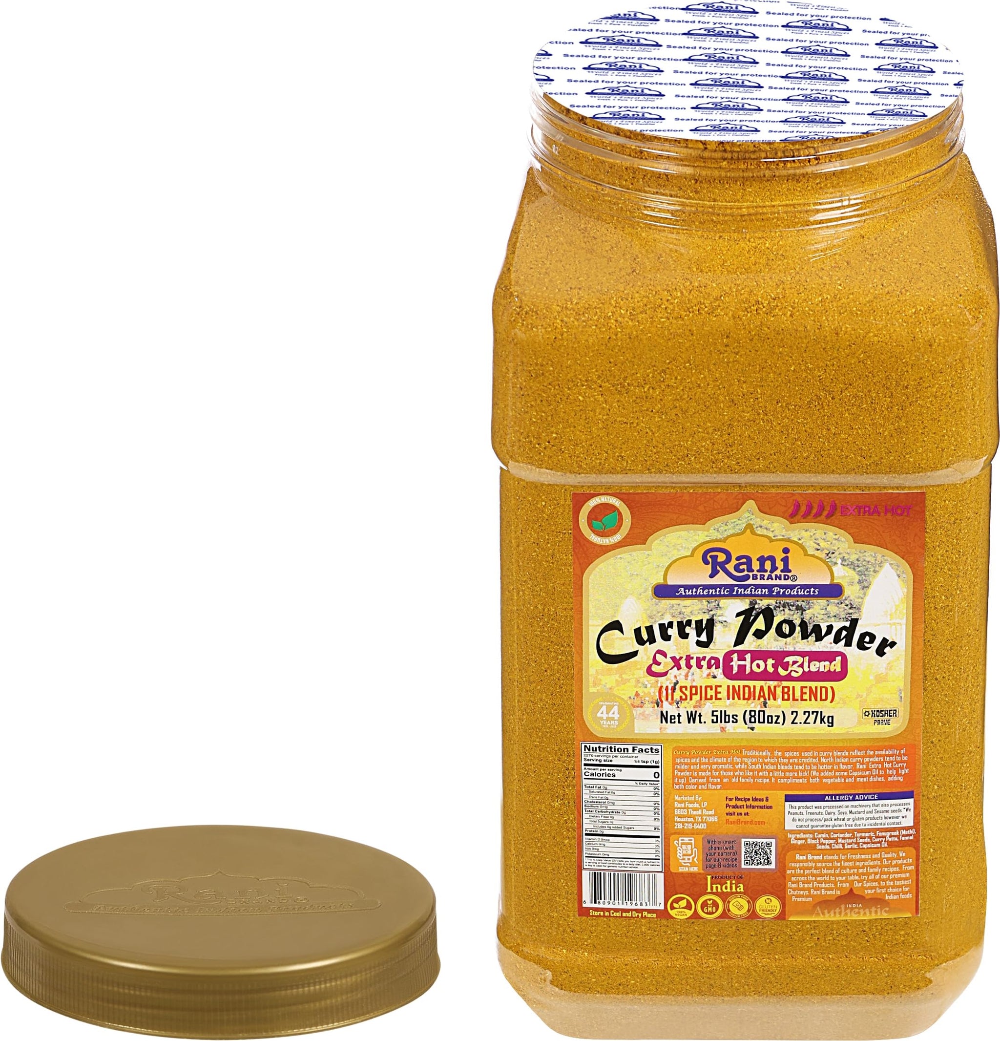 Rani Curry Powder EXTRA HOT (11-Spice Authentic Indian Blend) 80oz (5lbs) 2.27kg Bulk PET Jar ~ All Natural | Salt-Free | Vegan | No Colors | Gluten