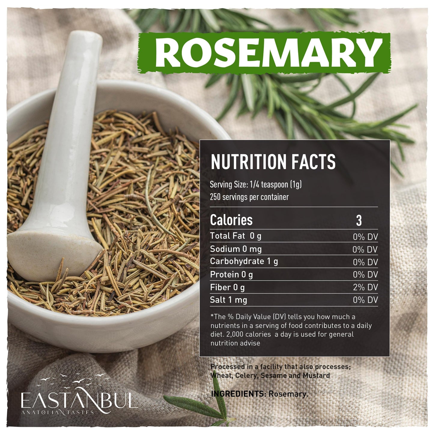 Eastanbul Rosemary Leaves, 8.8oz, Rosemary Seasoning, Dried Rosemary, Rosemary Spice for Savory & Sweet Recipes, Rosemary Herbs Dried, Ideal