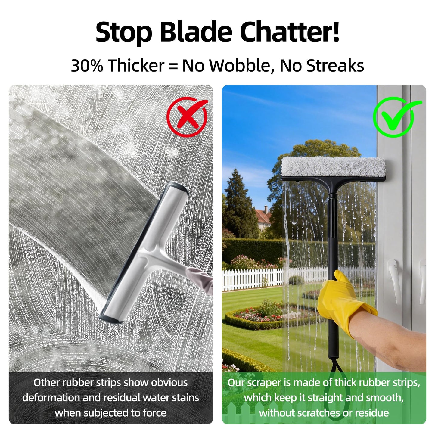 Window Squeegee with Flip-Head, Shower Squeegee 16-59" Long Handle Telescopic Pole & 30% Thicker Blade, Shower Squeegee for Glass Doors, Shower, Car
