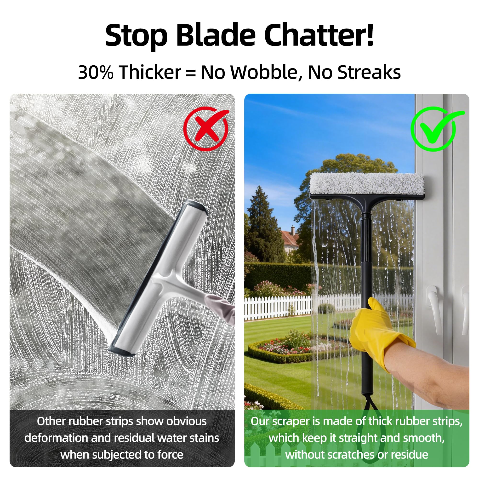 Window Squeegee with Flip-Head, Shower Squeegee 16-59" Long Handle Telescopic Pole & 30% Thicker Blade, Shower Squeegee for Glass Doors, Shower, Car