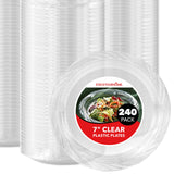 Stock Your Home 240-Count, 7 Inch Clear Plastic Plates, Flexible, Disposable Heavy Duty Party Dinner Plate, for Wedding Reception, Holiday Parties