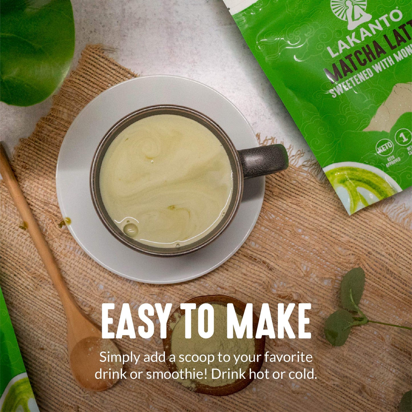 Lakanto Sugar Free Matcha Latte - Green Tea Powder with Shelf Stable Probiotics and Fiber, Sugar Free, Monk Fruit Sweetener, Keto Diet Friendly