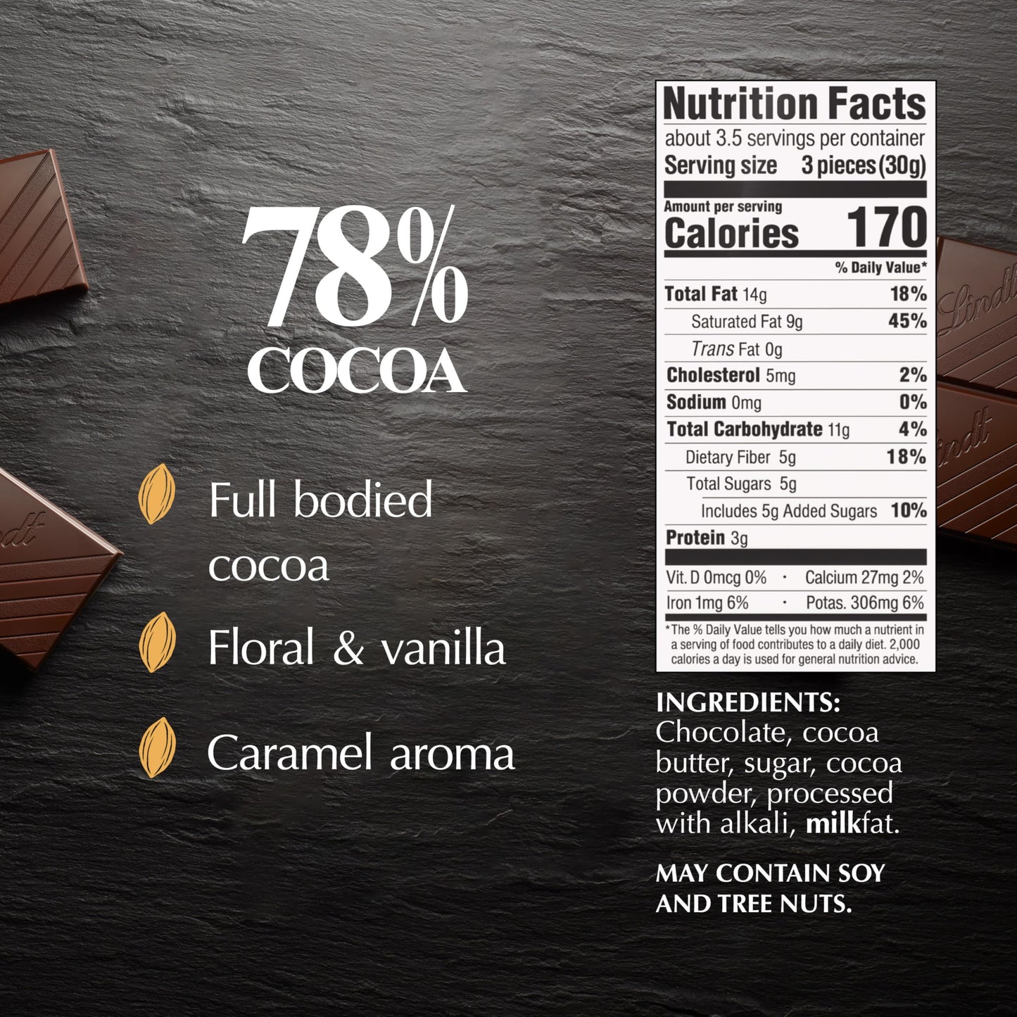 Lindt EXCELLENCE 78% Cocoa Dark Chocolate Bar, Dark Chocolate Candy, 3.5 oz. (1 Pack)