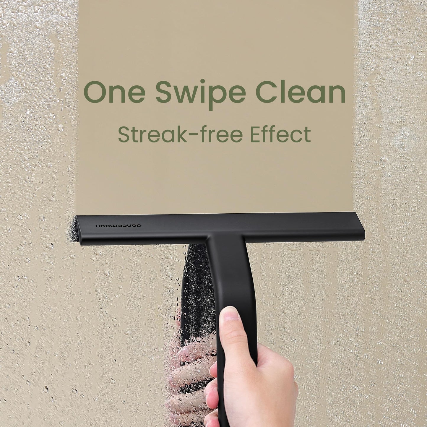 dancemoon JustHang Shower Squeegee for Glass Doors, All-One-Piece Award-Winning Silicone Squeegee with Built-in Hook for Bathroom, Window, Mirror