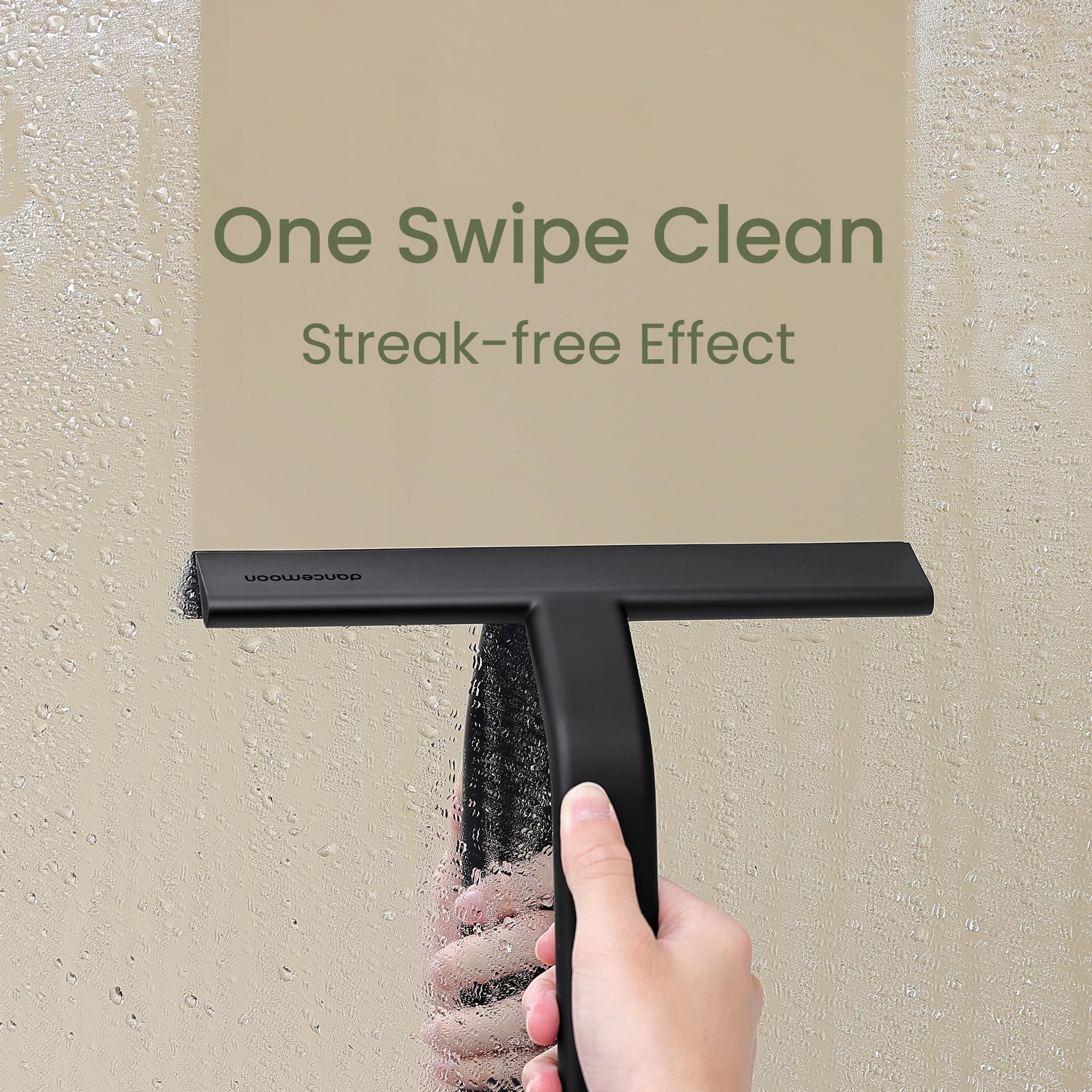 dancemoon JustHang Shower Squeegee for Glass Doors, All-One-Piece Award-Winning Silicone Squeegee with Built-in Hook for Bathroom, Window, Mirror