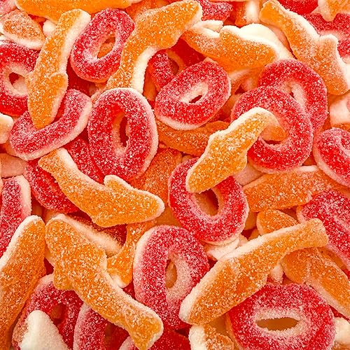 Peach Rings, Gummy Sharks | 2-Pound Bag | Gummy Candy Mix | Sweet & Sour Peach Candy for Goodie Bags & Themed Party Favors | Fun Twist on Classic
