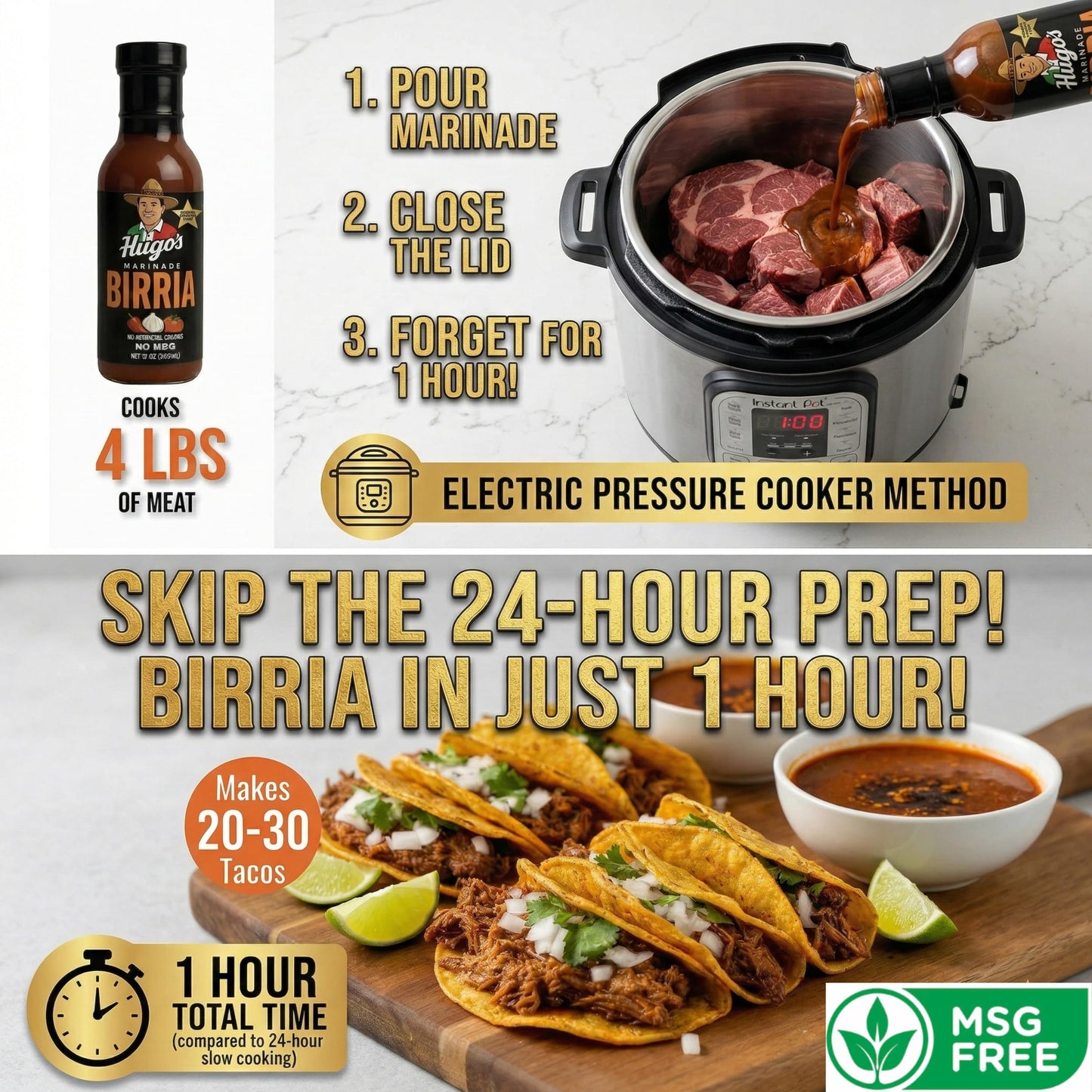 Hugo’s Birria Marinade & Consommé Base - Traditional Mexican Adobo Taco Sauce for - Slow Cooker, Instant Pot, Pressure Cooker Ready - No MSG - 12 oz