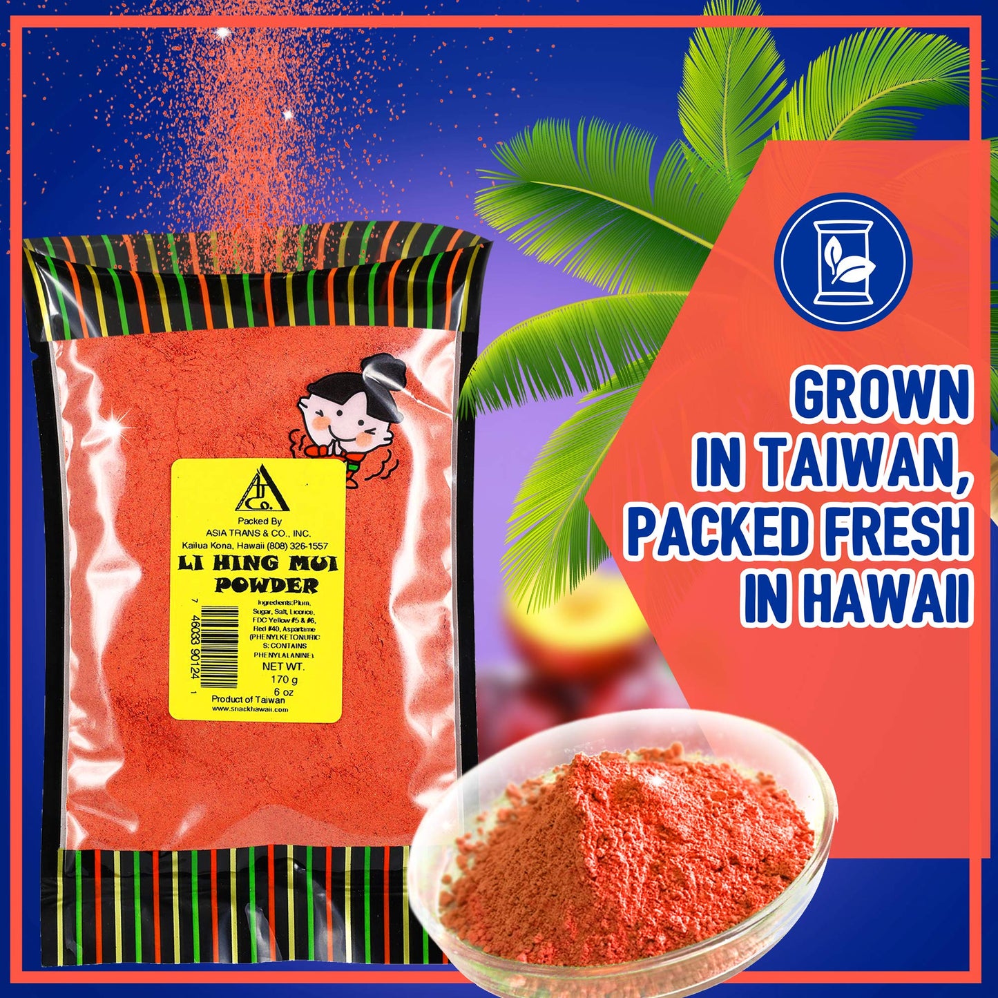 Asia Trans Li Hing Mui Crack Seed Plum Powder | Hawaiian Favorite | Sweet, Sour, & Salty Dried Asian Umeboshi Topping for Desserts and Snacks
