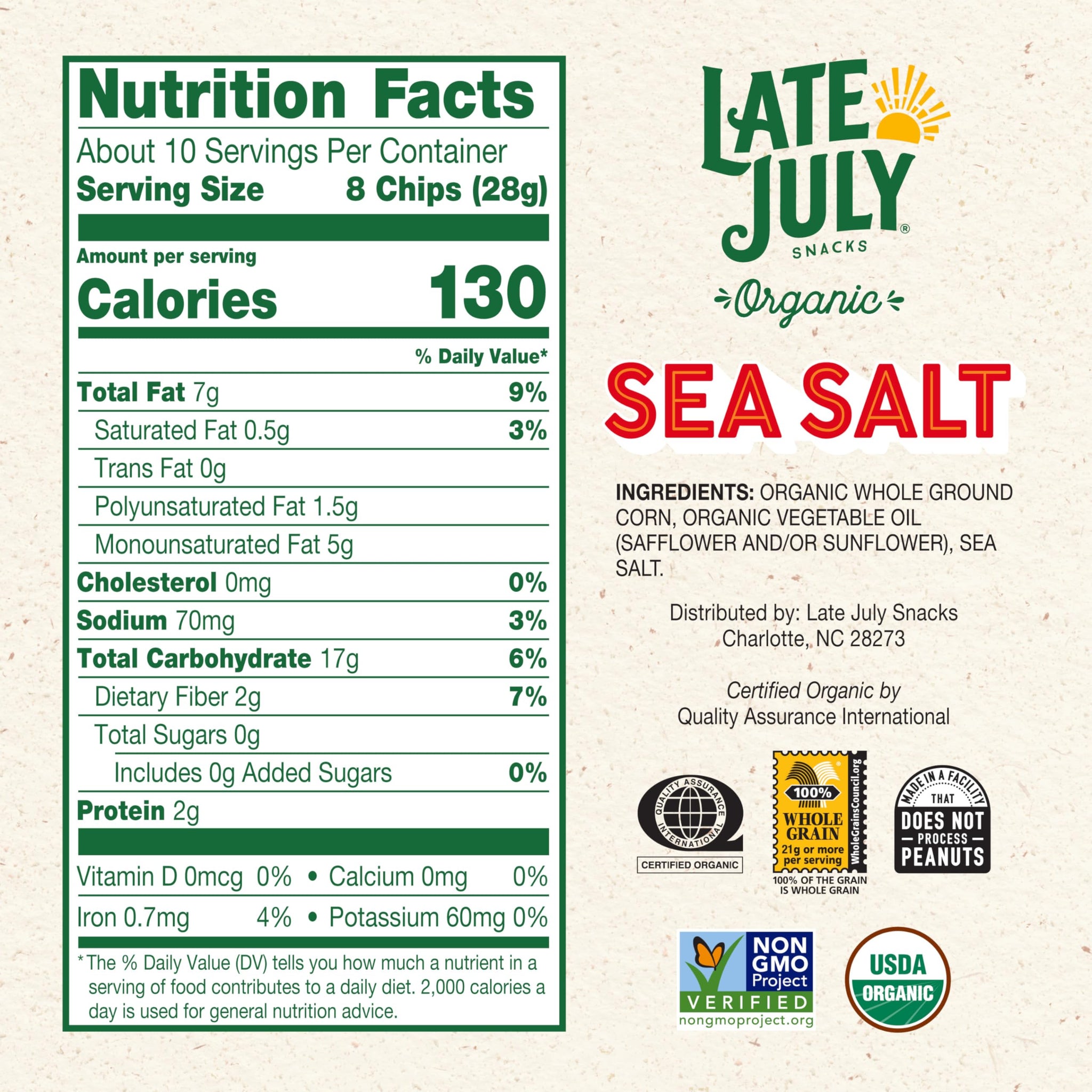 Late July Sea Salt Organic Tortilla Chips, 10.1 Oz Bag