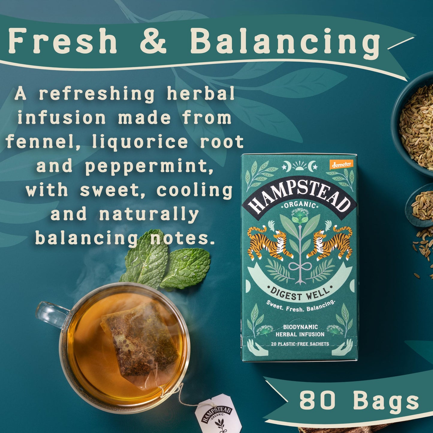 Hampstead Tea Organic Fairtrade, Fennel Liquorice Tea, 20 Count Sachet
